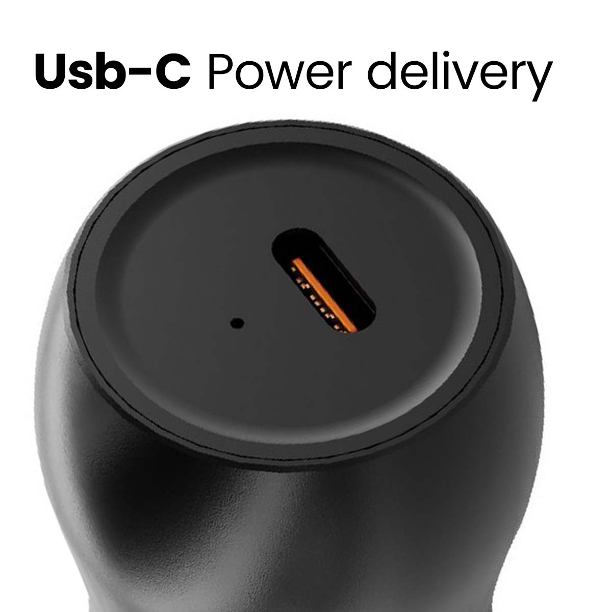 Primo piano di una porta USB-C nera con contatti arancioni.
