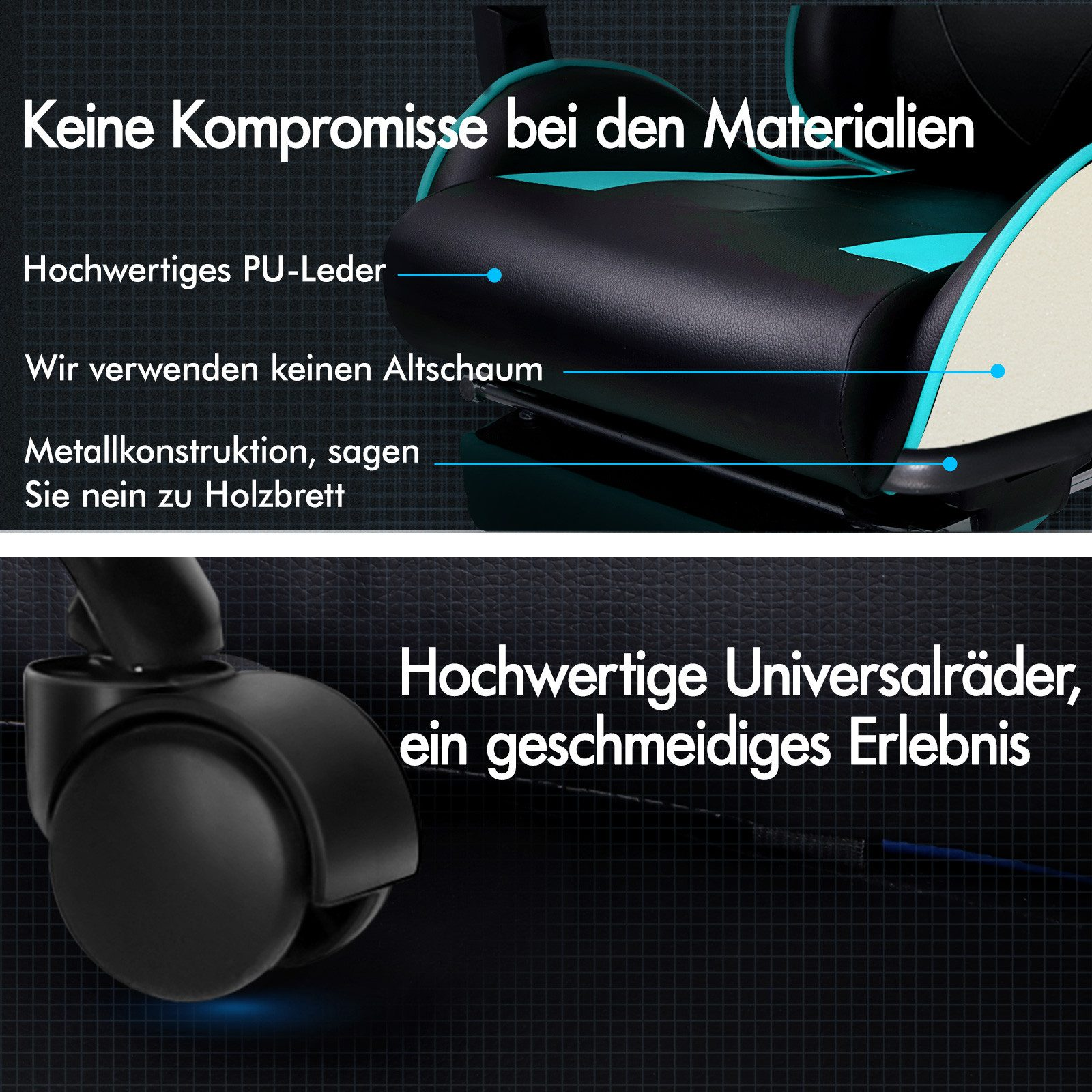 Hochwertige Materialien: PU-Leder, keine Altschaum, Metallkonstruktion. Rollen.
