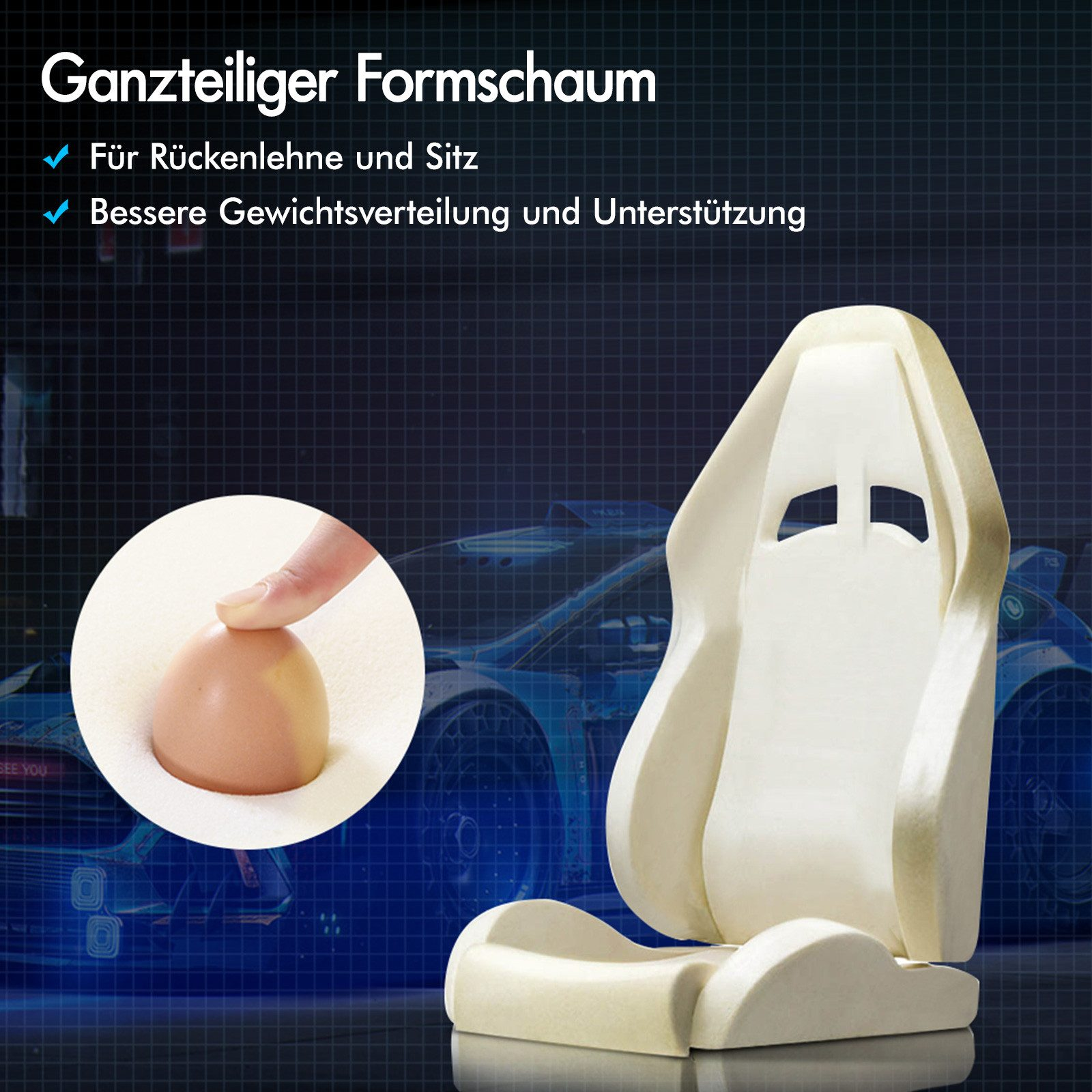Ein weier Formkissen-Prototyp, der für Rückenlehne und Sitz gedacht ist.