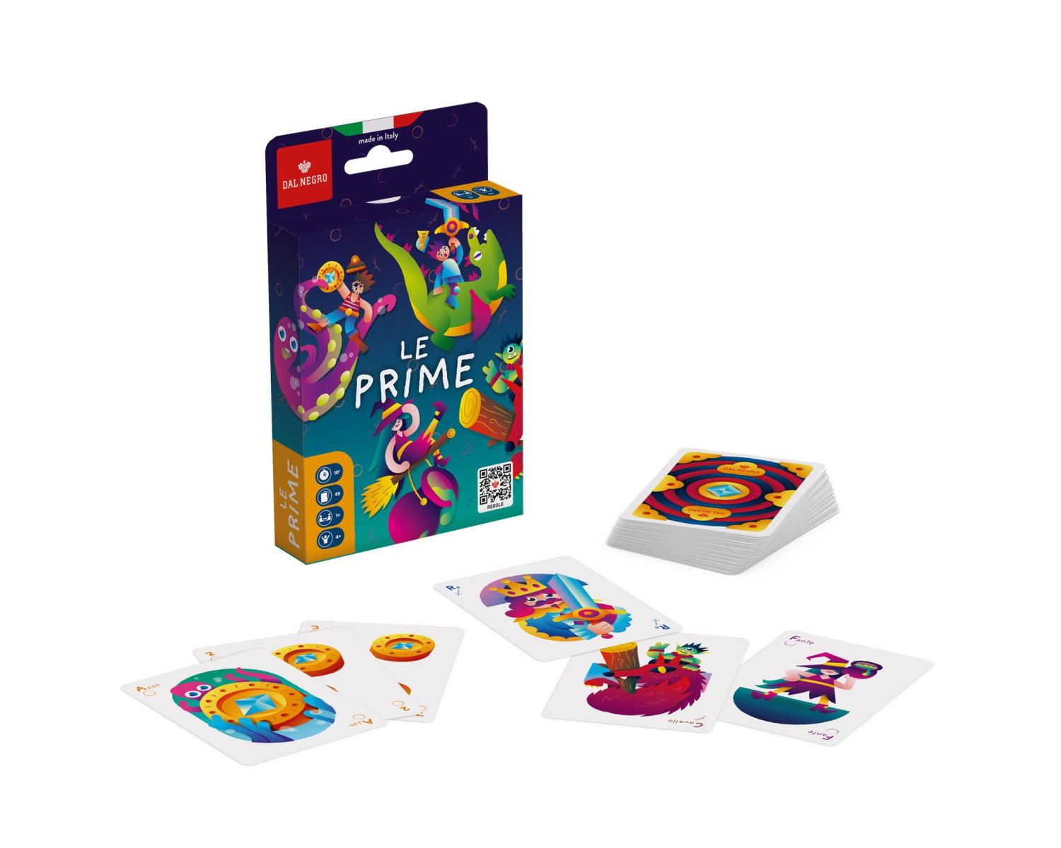 Una scatola del gioco di carte Dal Negro Le Prime con carte sparse.