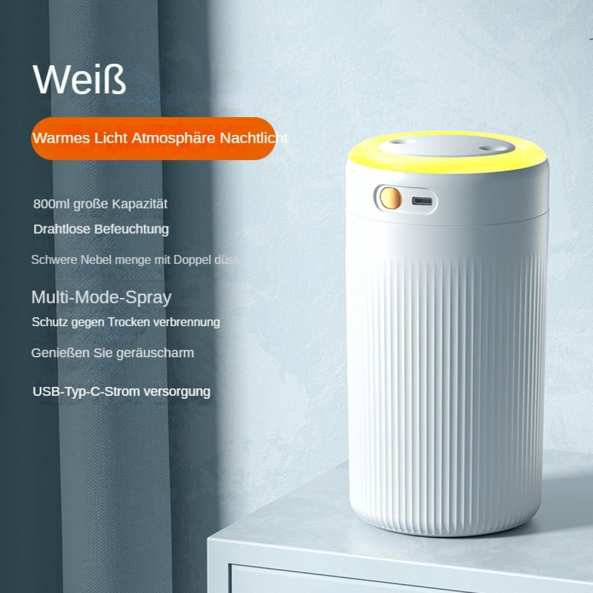 Weißer Luftbefeuchter mit gelbem Licht, 800ml Kapazität, USB-C Strom.