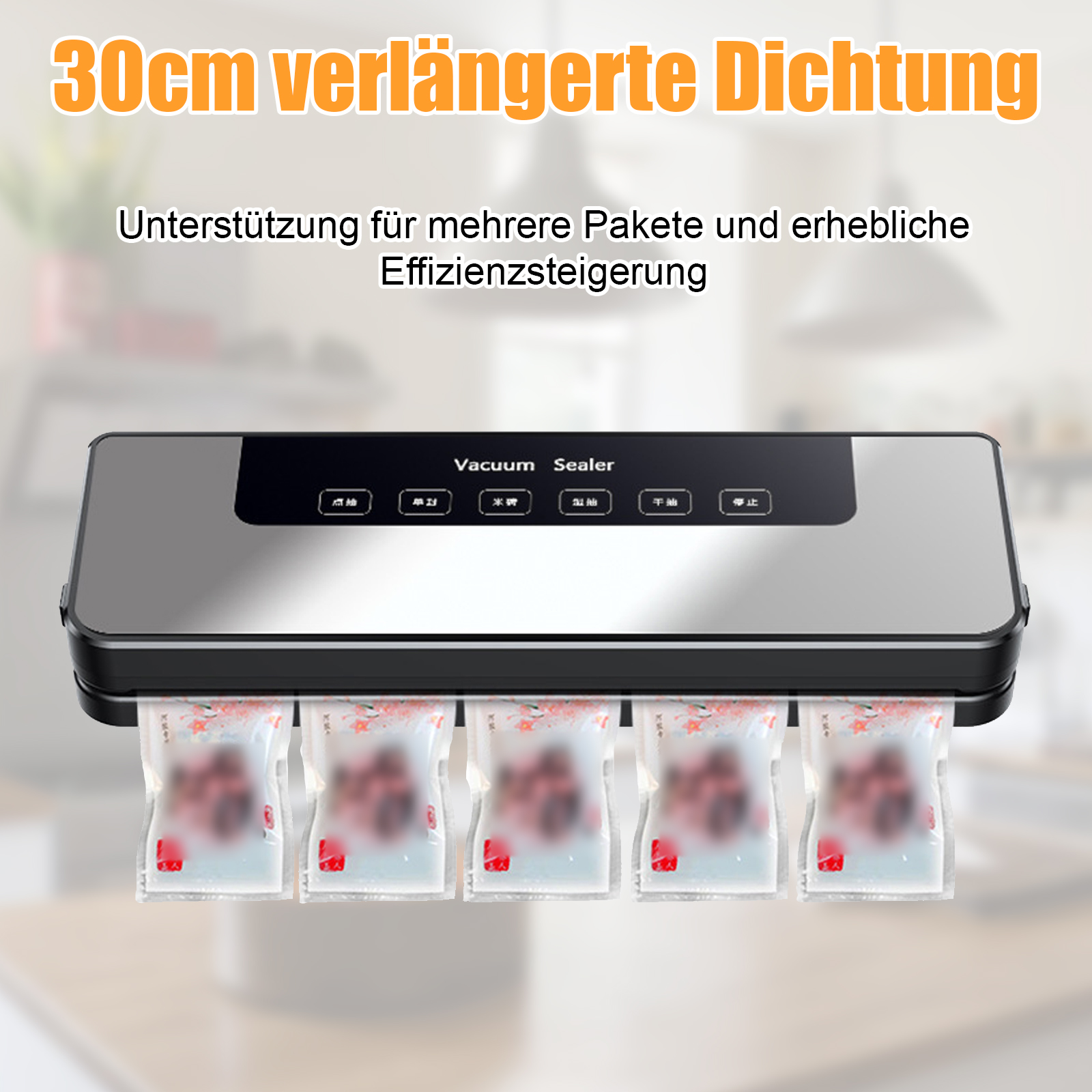 Ein Vakuumierer mit mehreren versiegelten Beuteln, 30cm verlängerte Dichtung.