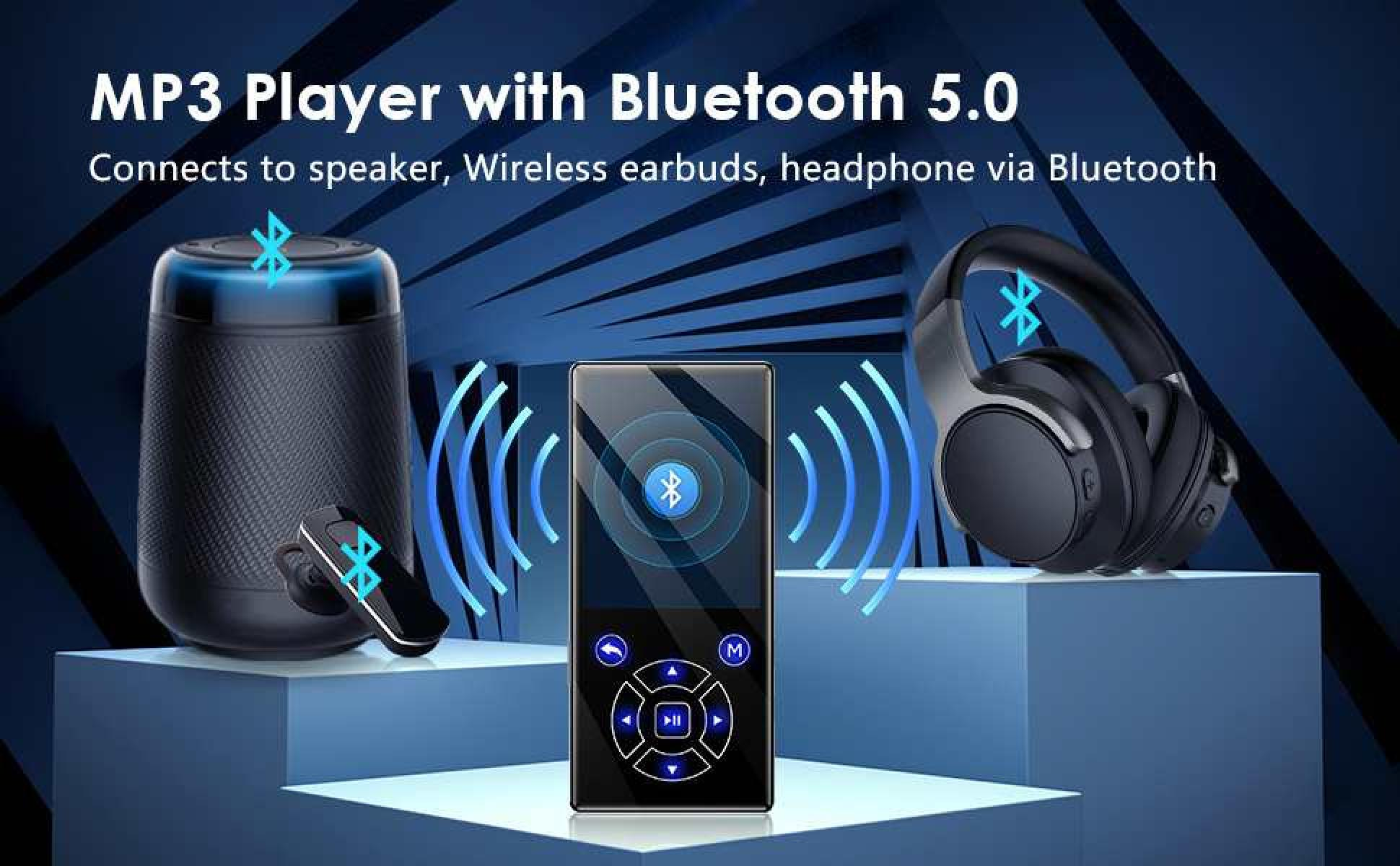 MP3-Player mit Bluetooth verbindet sich mit Lautsprecher, Ohrhörern und Kopfhörern.