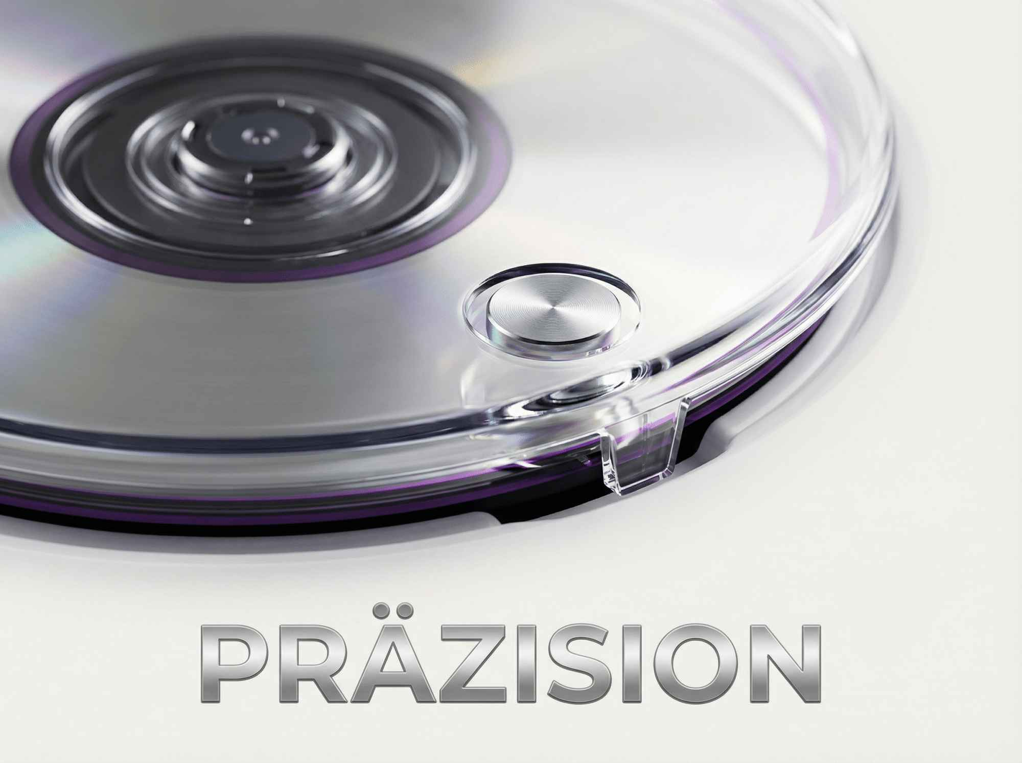 CD-Hülle mit der Aufschrift PRÄSISION aus Metall.