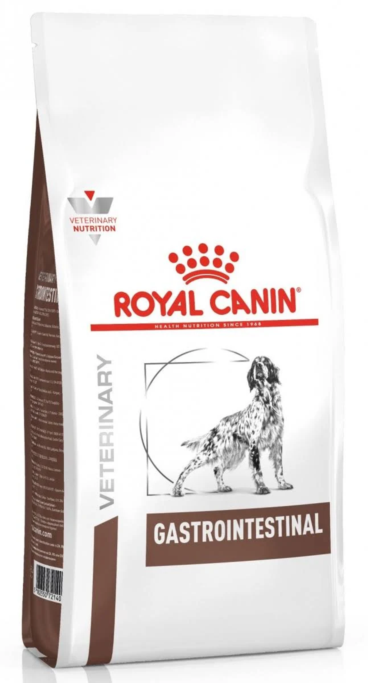 Bolsa de comida para perros Royal Canin Veterinary Gastrointestinal con ilustración de perro.
