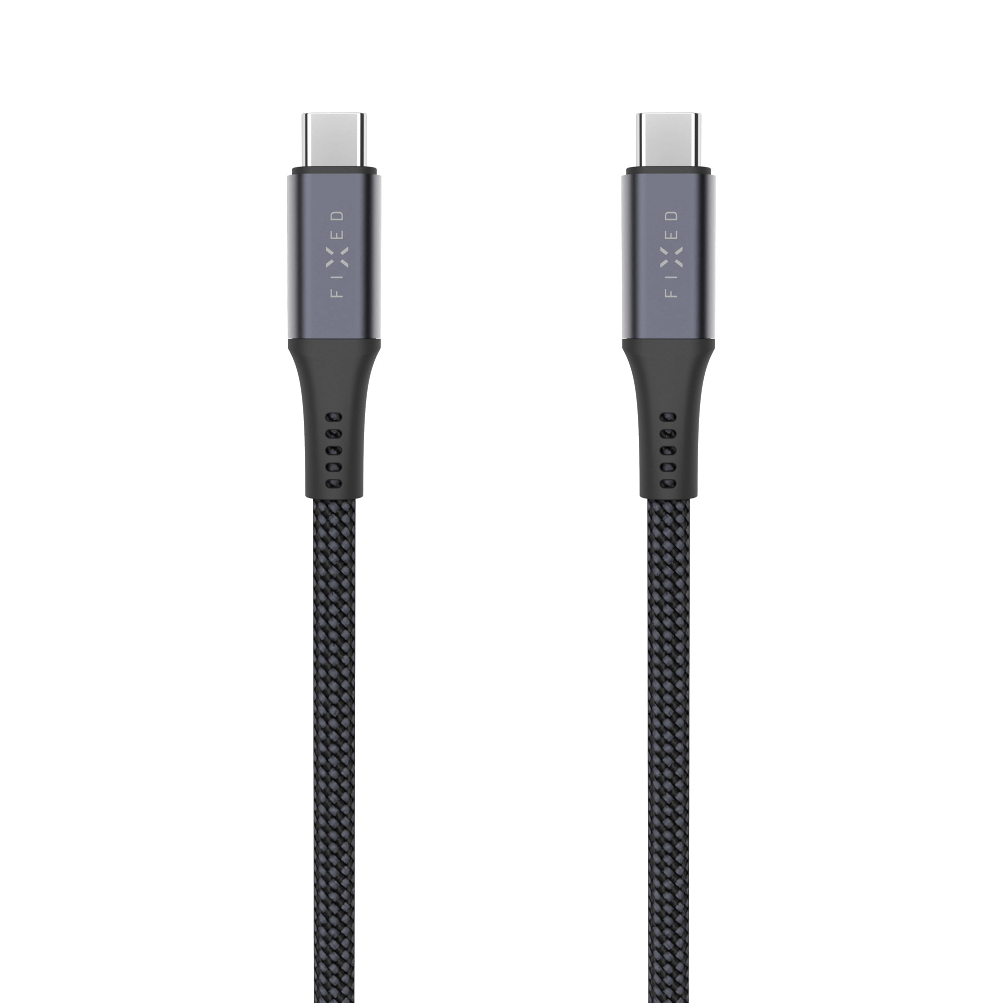 Zwei graue USB-C-Kabel mit schwarzem Geflecht und silbernen Anschlüssen.