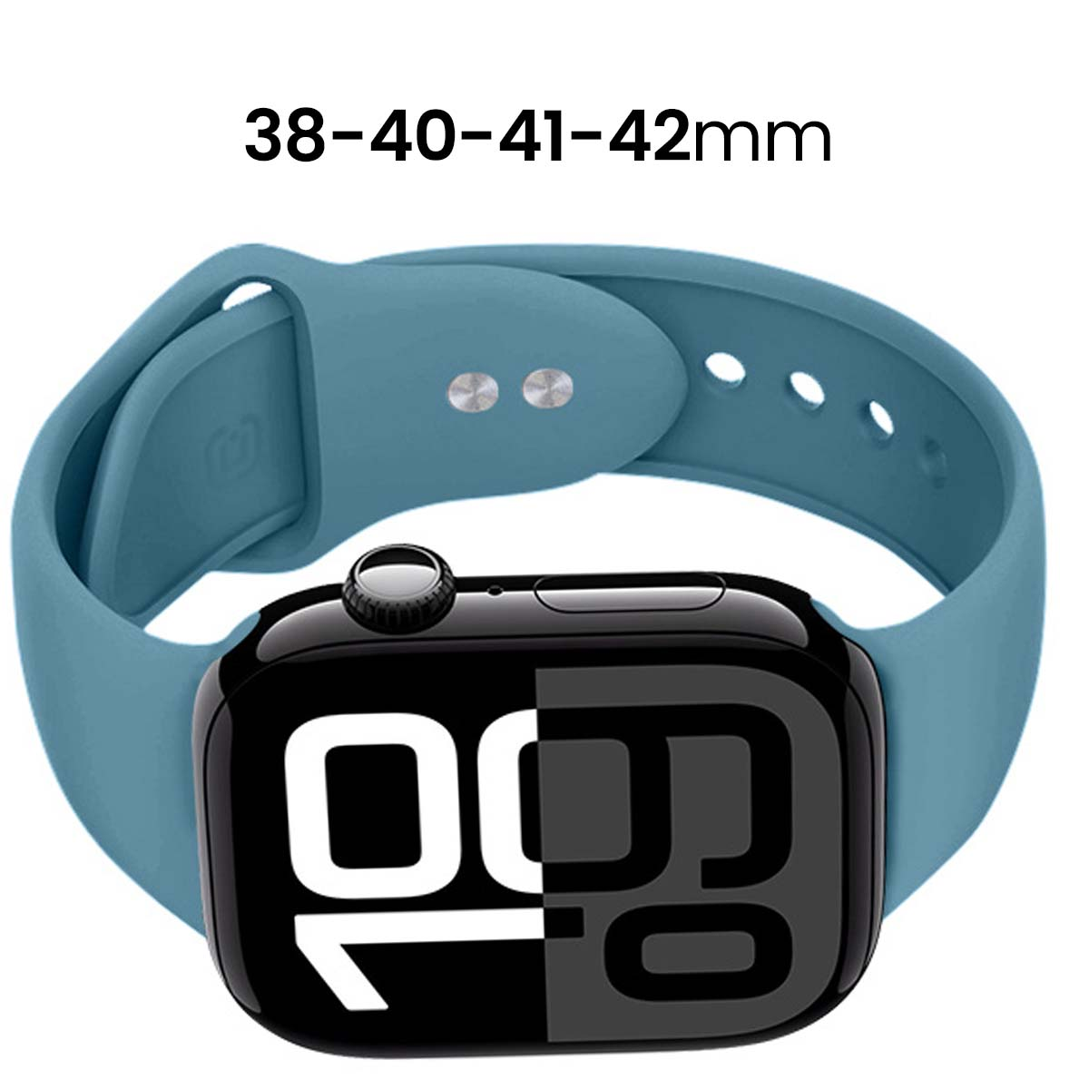 Un cinturino per smartwatch blu con quadrante nero che mostra il numero 10.