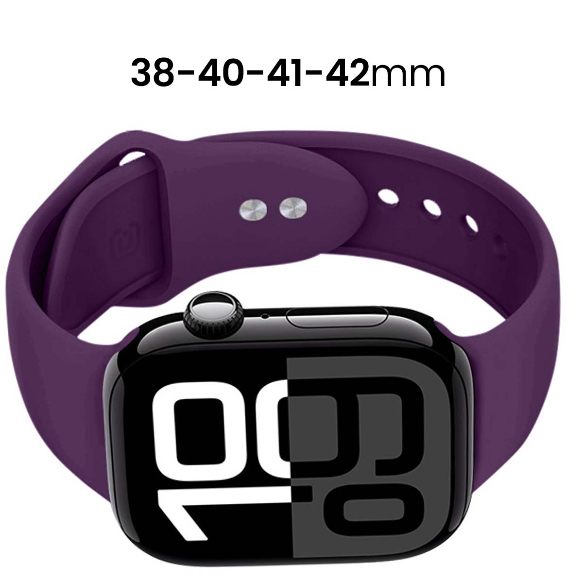 Un cinturino viola avvolge uno smartwatch nero che mostra le 10:00.