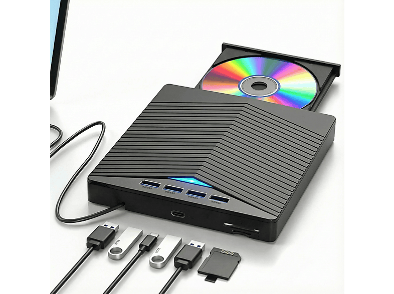 DEBUY 7-in-1 USB 3.0 Type-C SD TF extern DVD-Brenner