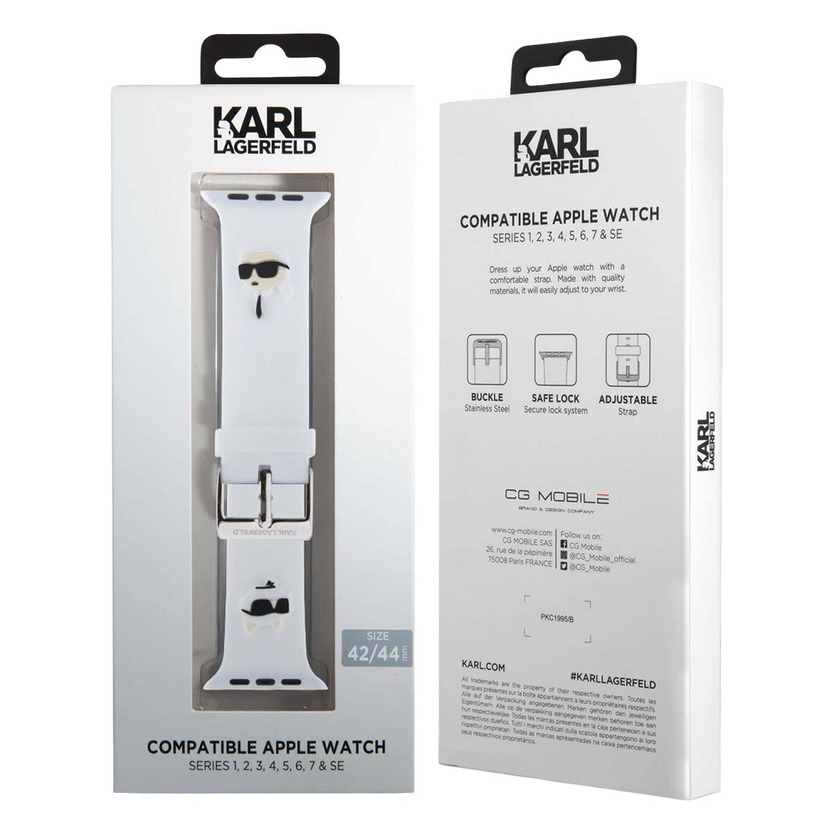 Correa blanca para Apple Watch Karl Lagerfeld, talla 42/44, con icono de Karl.