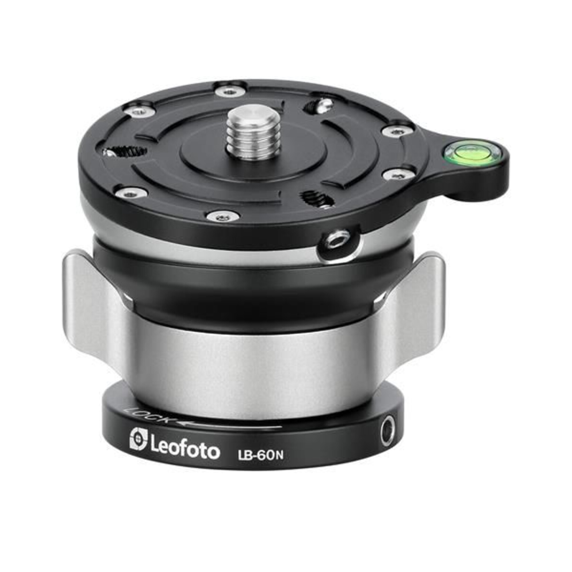 Testa panoramica Leofoto LB-60N nero e argento con livella a bolla.