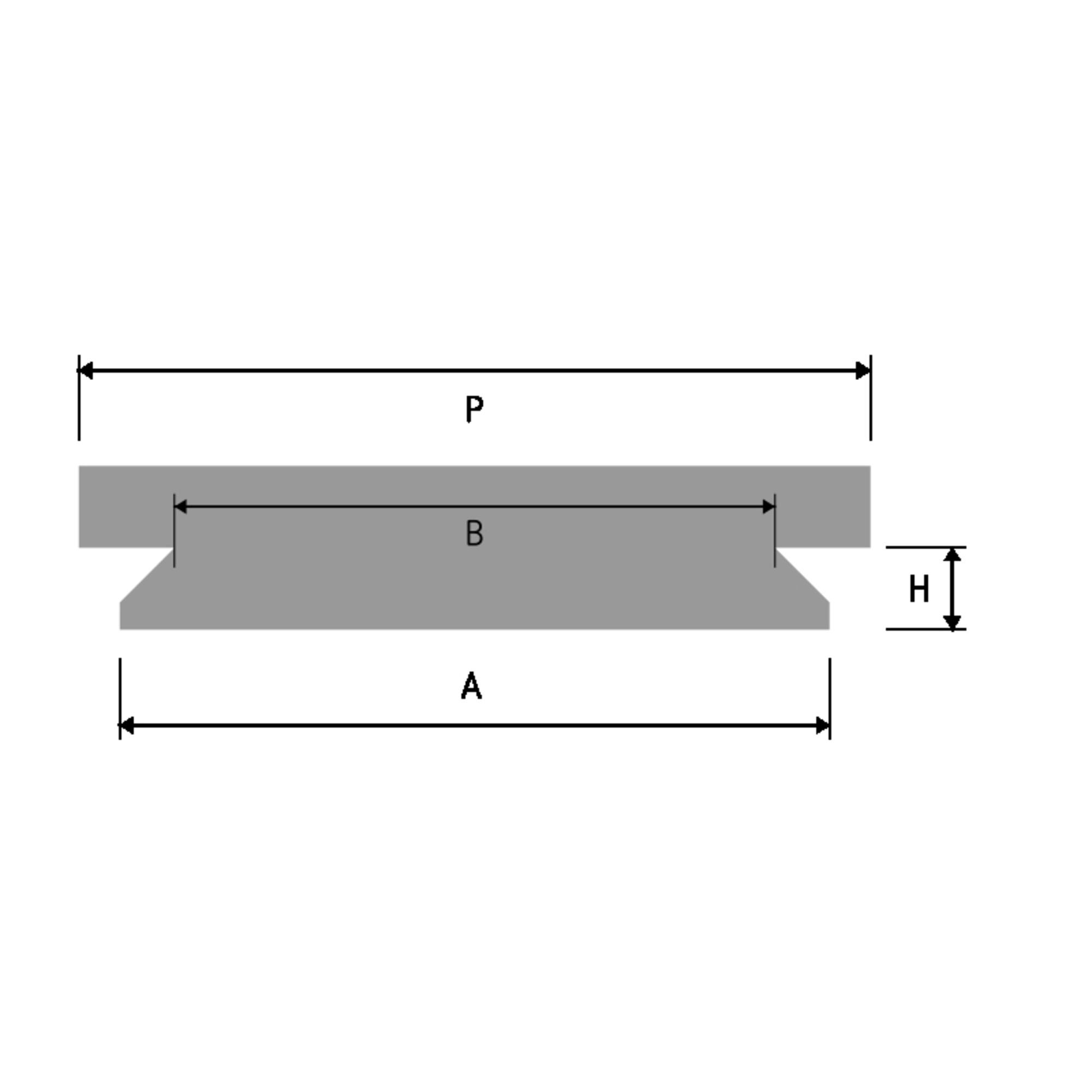Graues Profil mit Maßangaben A, B, H und P.