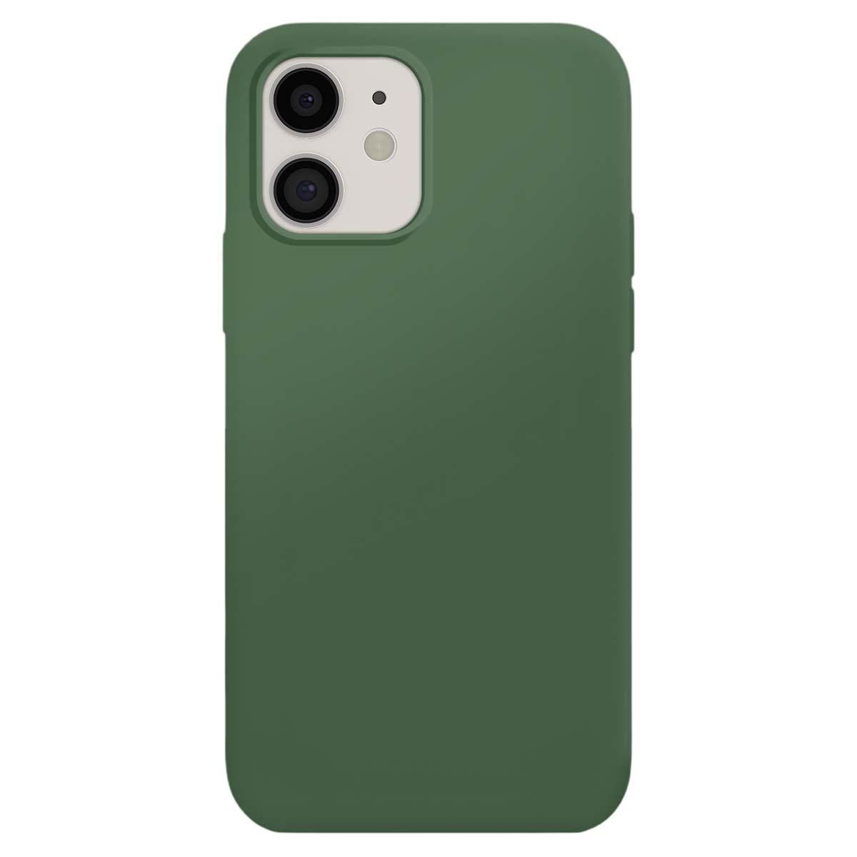 Une coque d'iPhone vert foncé avec une découpe pour double appareil photo à l'arrière.