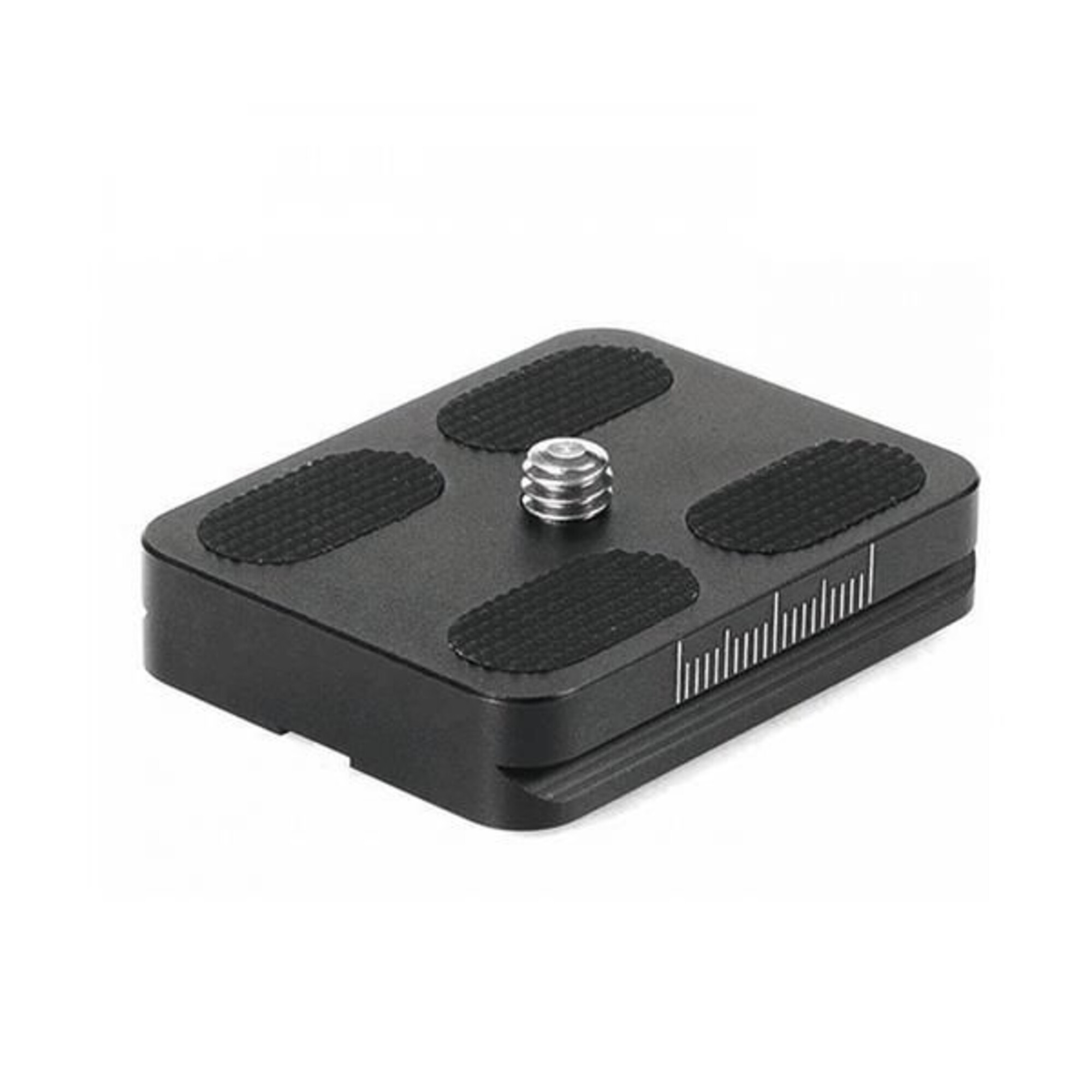 Ein schwarzes Stativadapter mit vier Gummiflächen und einer Schraube.