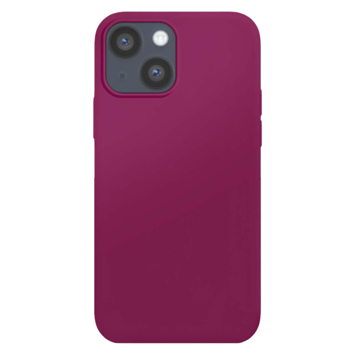 Una custodia per iPhone color marrone chiaro con ritaglio per doppia fotocamera è mostrata su sfondo bianco.