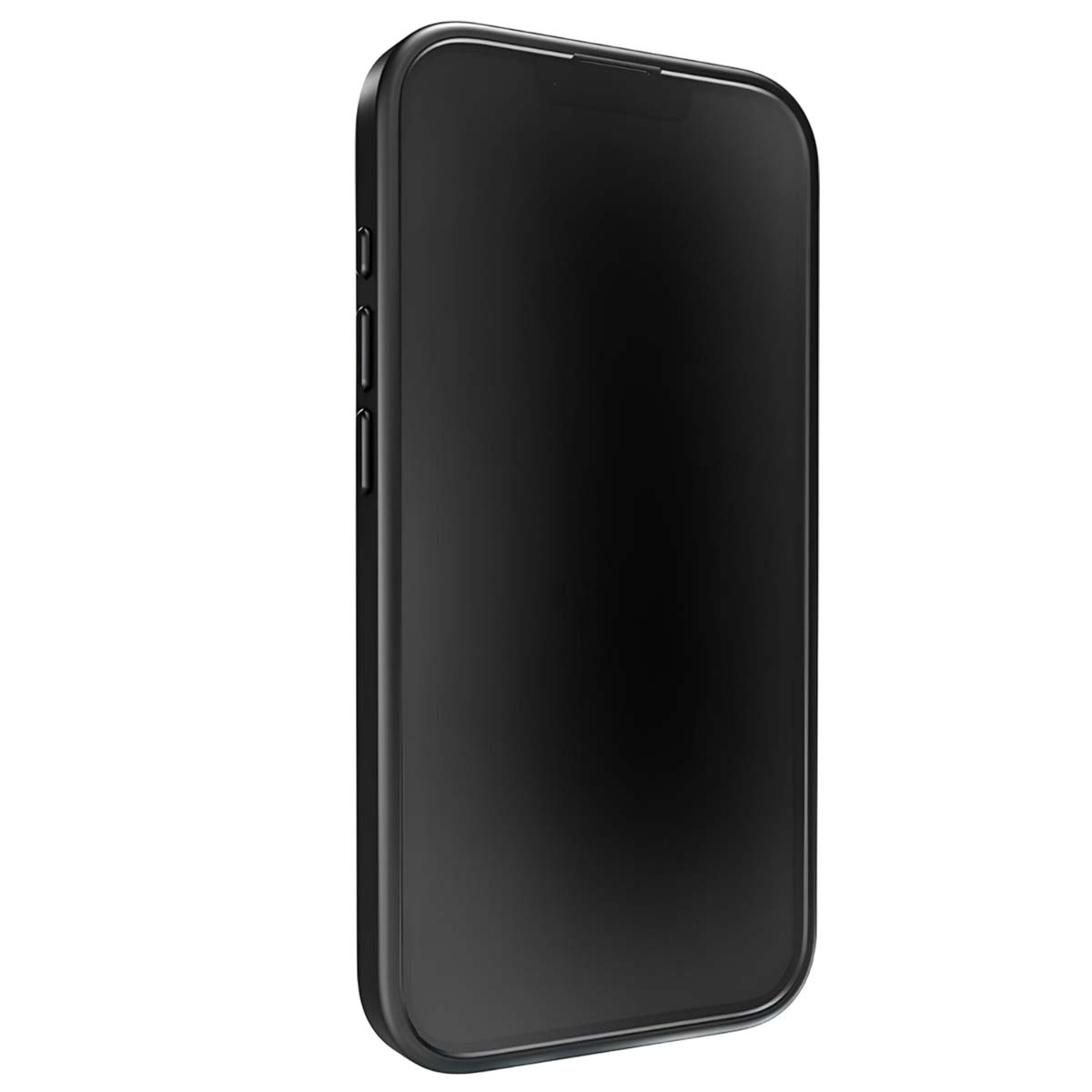 Uno smartphone nero con angoli arrotondati, su sfondo bianco.