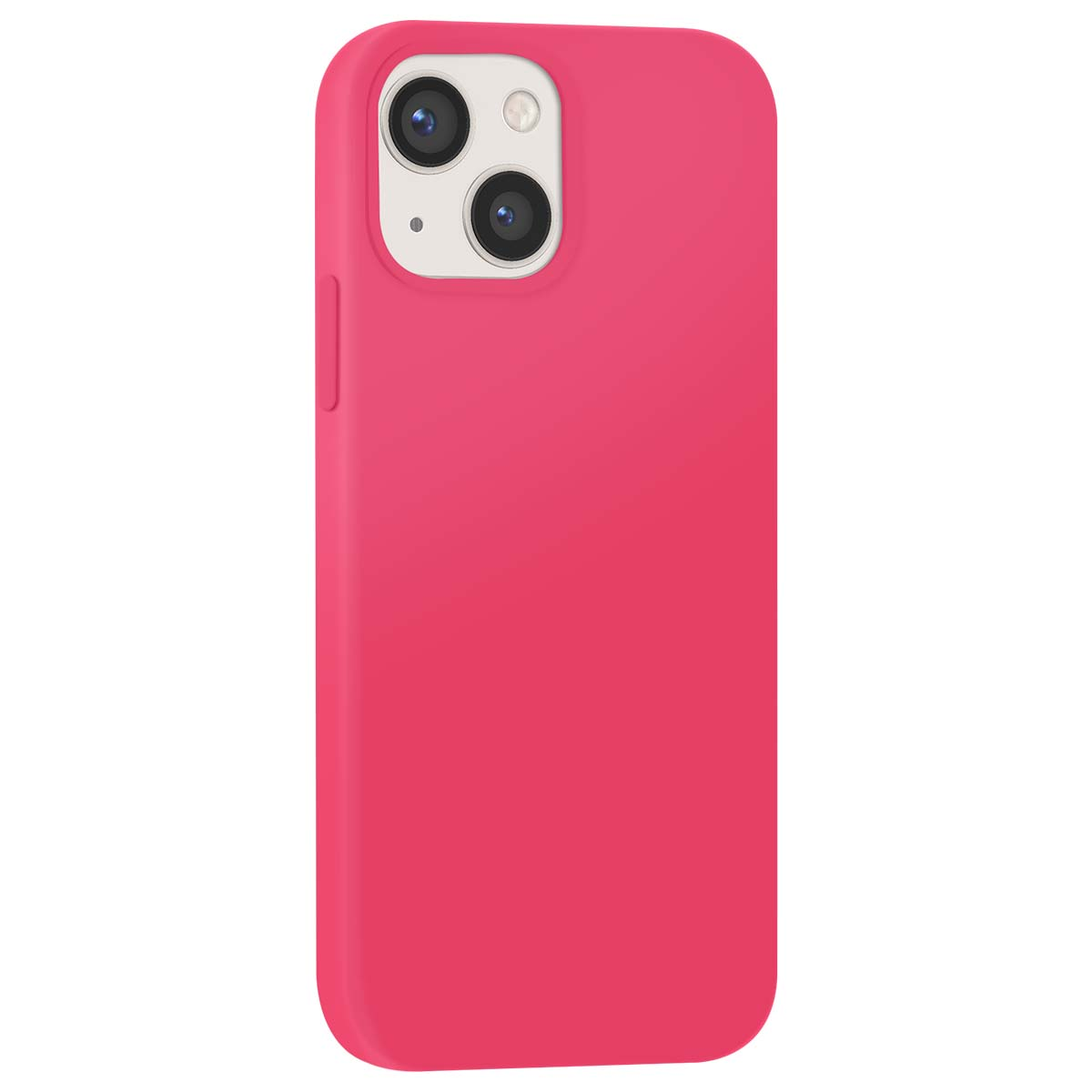 Eine leuchtend pinke Handyhülle mit einem Kamerausschnitt für zwei Linsen.