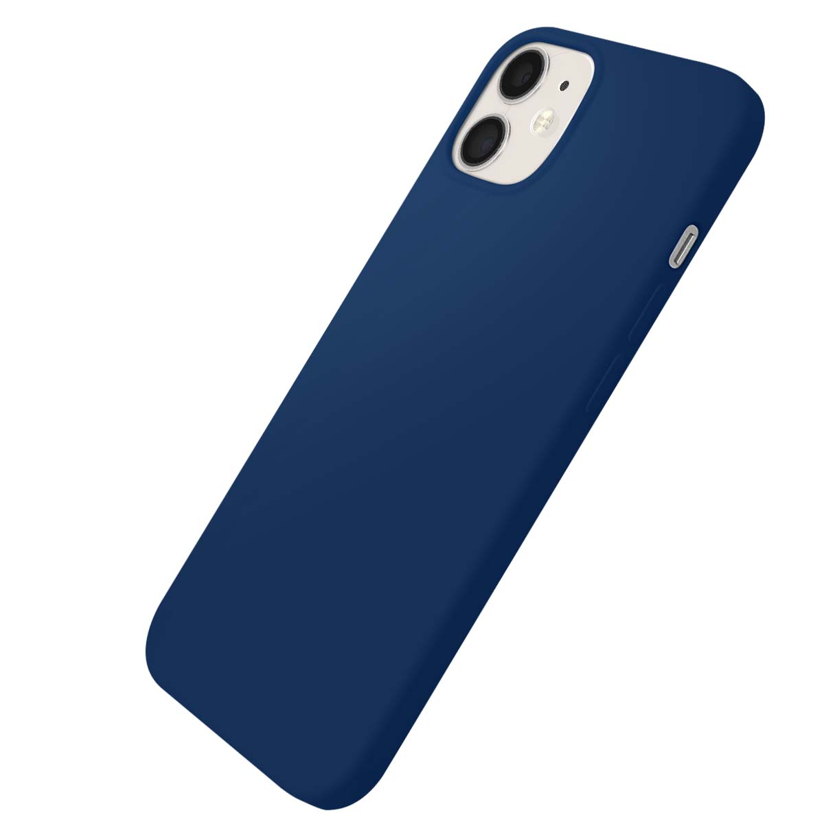 Une coque d'iPhone bleu foncé est présentée sur fond blanc.