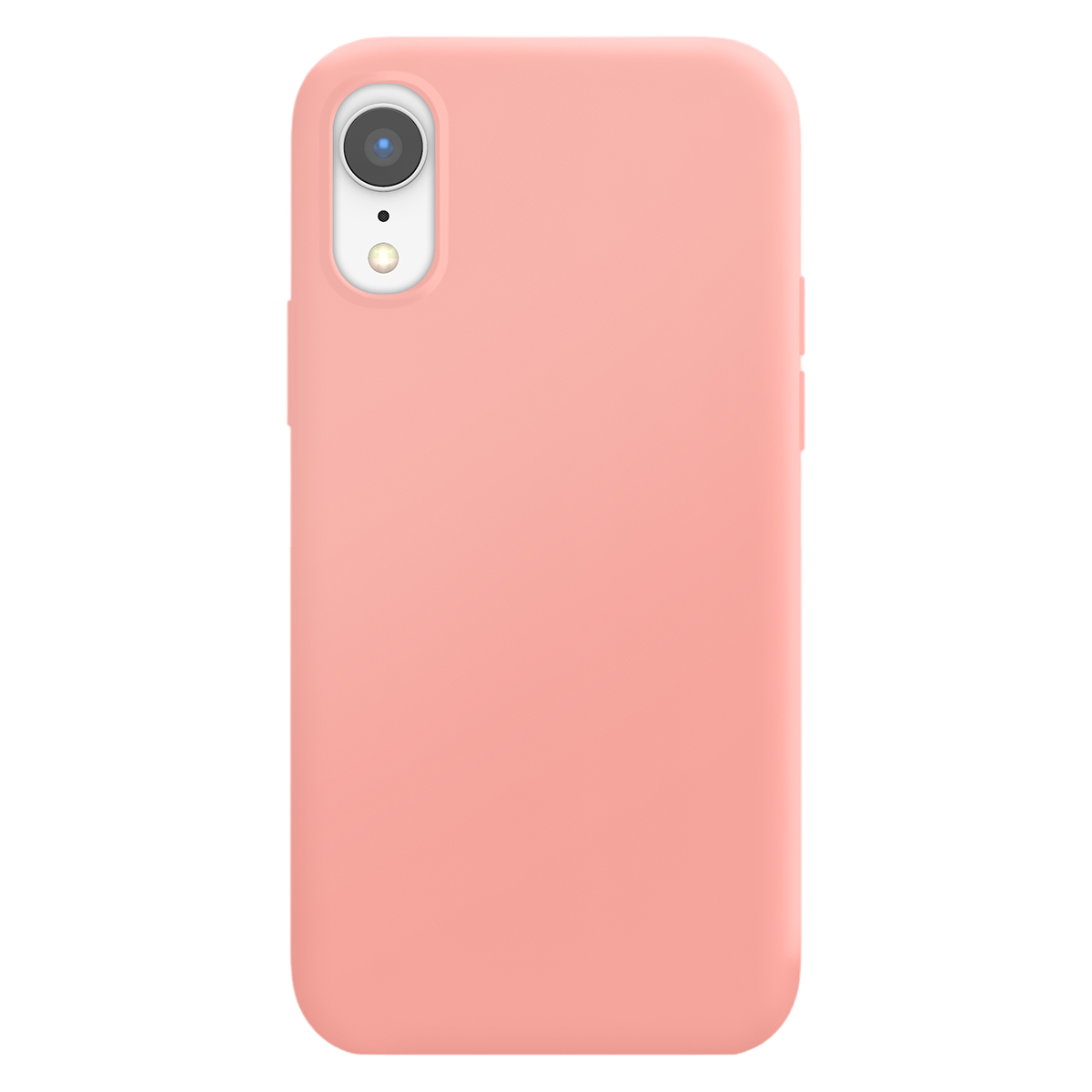 Una funda de teléfono rosa coral mostrada de espaldas con recorte de cámara.