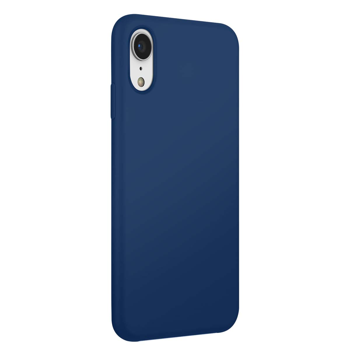 Una funda de teléfono azul oscuro con un recorte de cámara arriba a la izquierda.