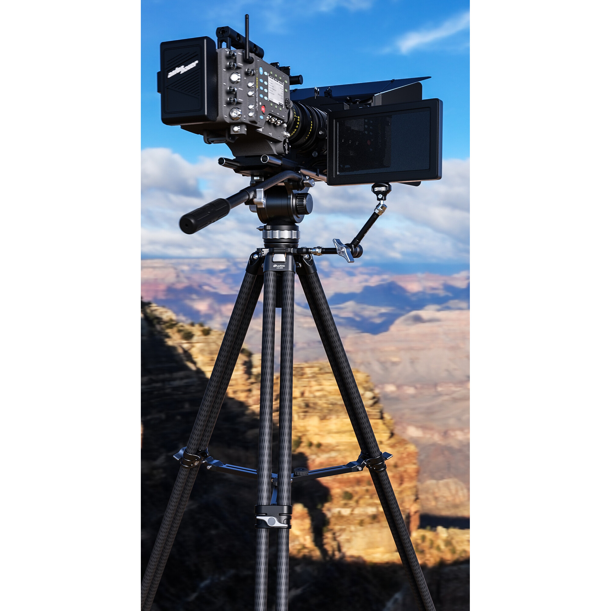 Eine professionelle Kamera auf einem Stativ vor der Kulisse des Grand Canyon.