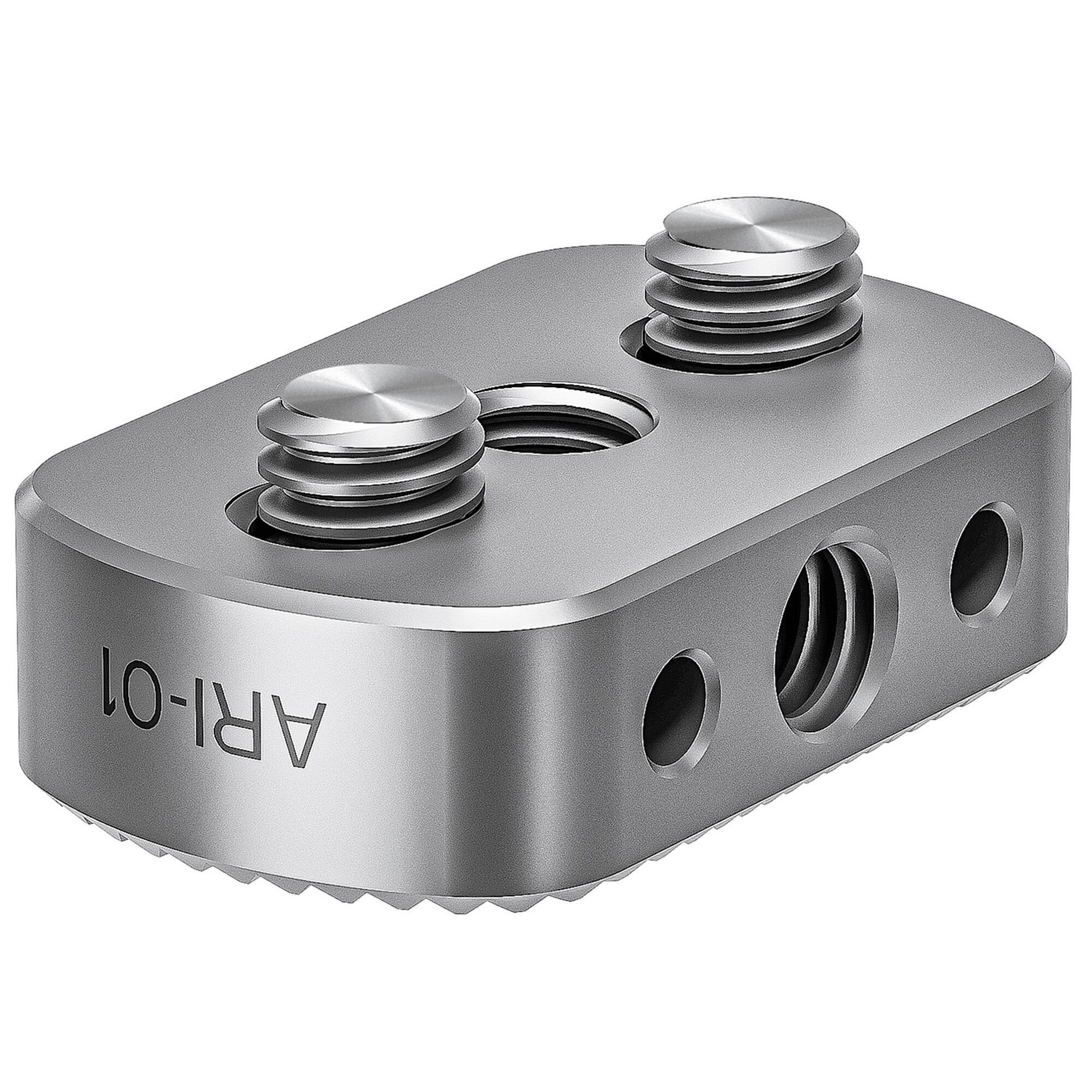 Ein metallisches medizinisches Implantat mit Schrauben und Löchern.