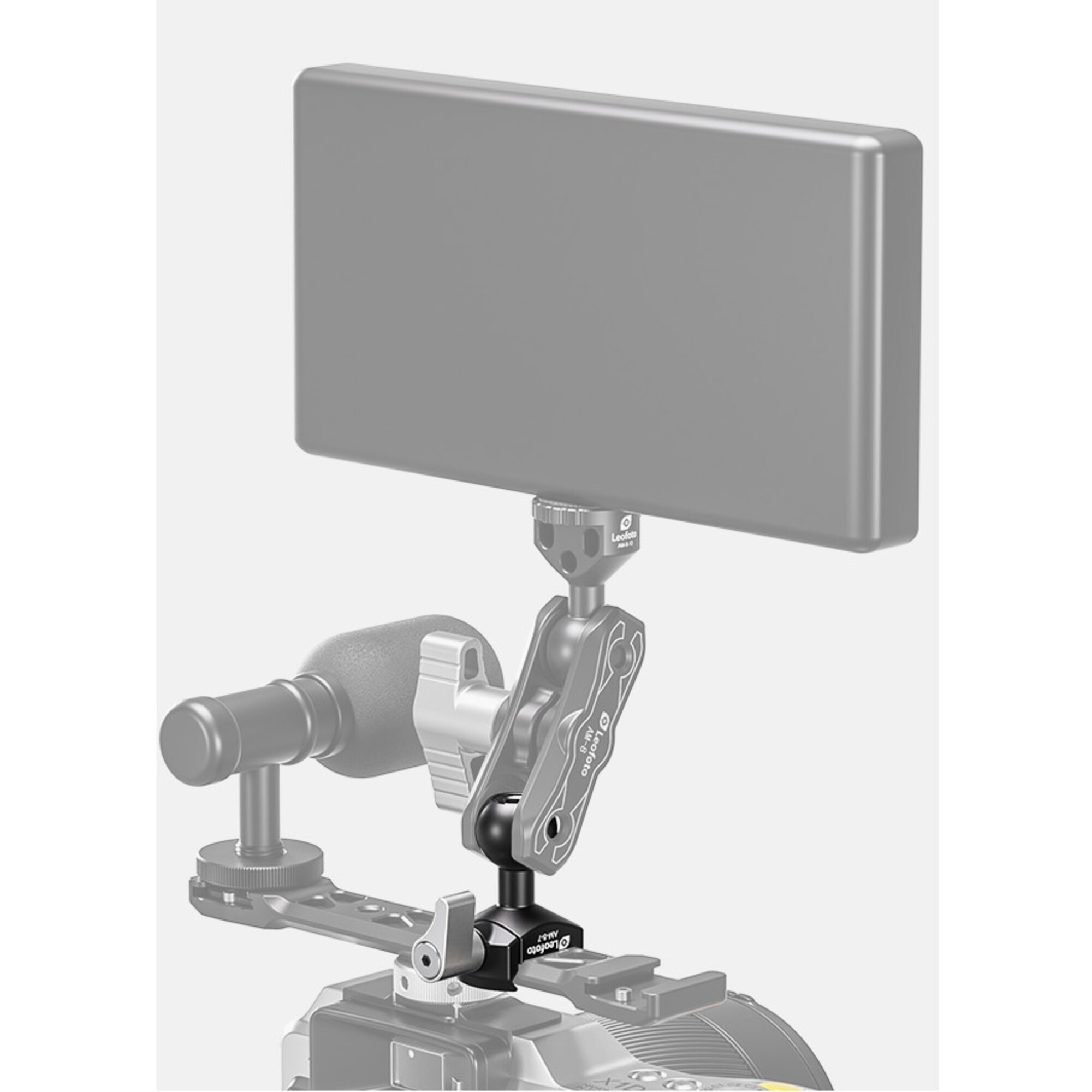 Ein Kamerazubehör-Rig mit einem Monitorhalterungssystem.