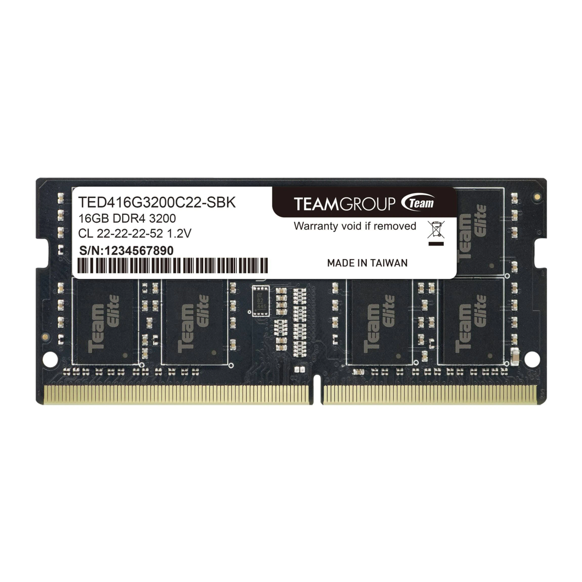 Czarny moduł RAM z napisem: Teamgroup, 16GB DDR4 3200.