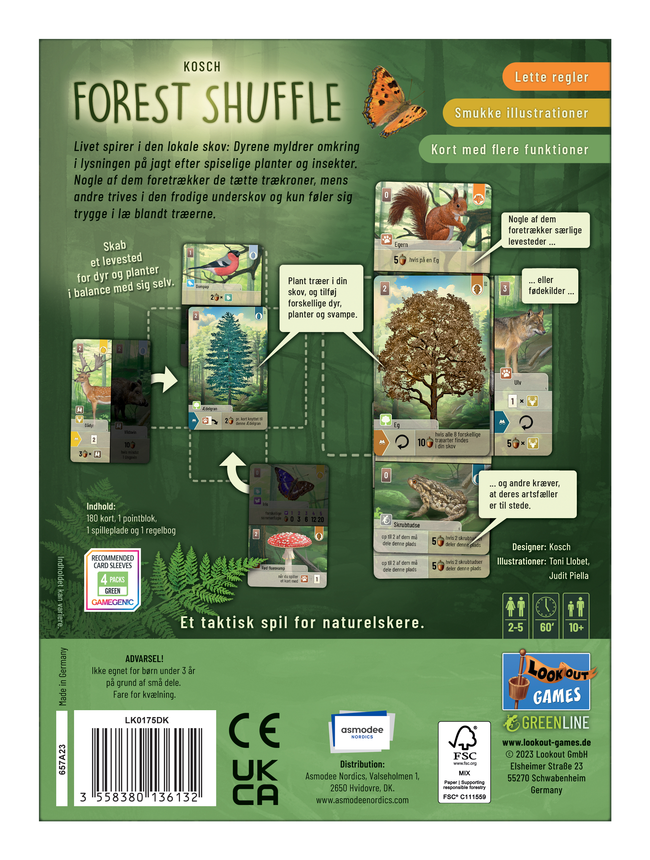Spiel "Forest Shuffle" mit Tieren, Pflanzen und Waldmotiven. Regeln & Illustrationen.