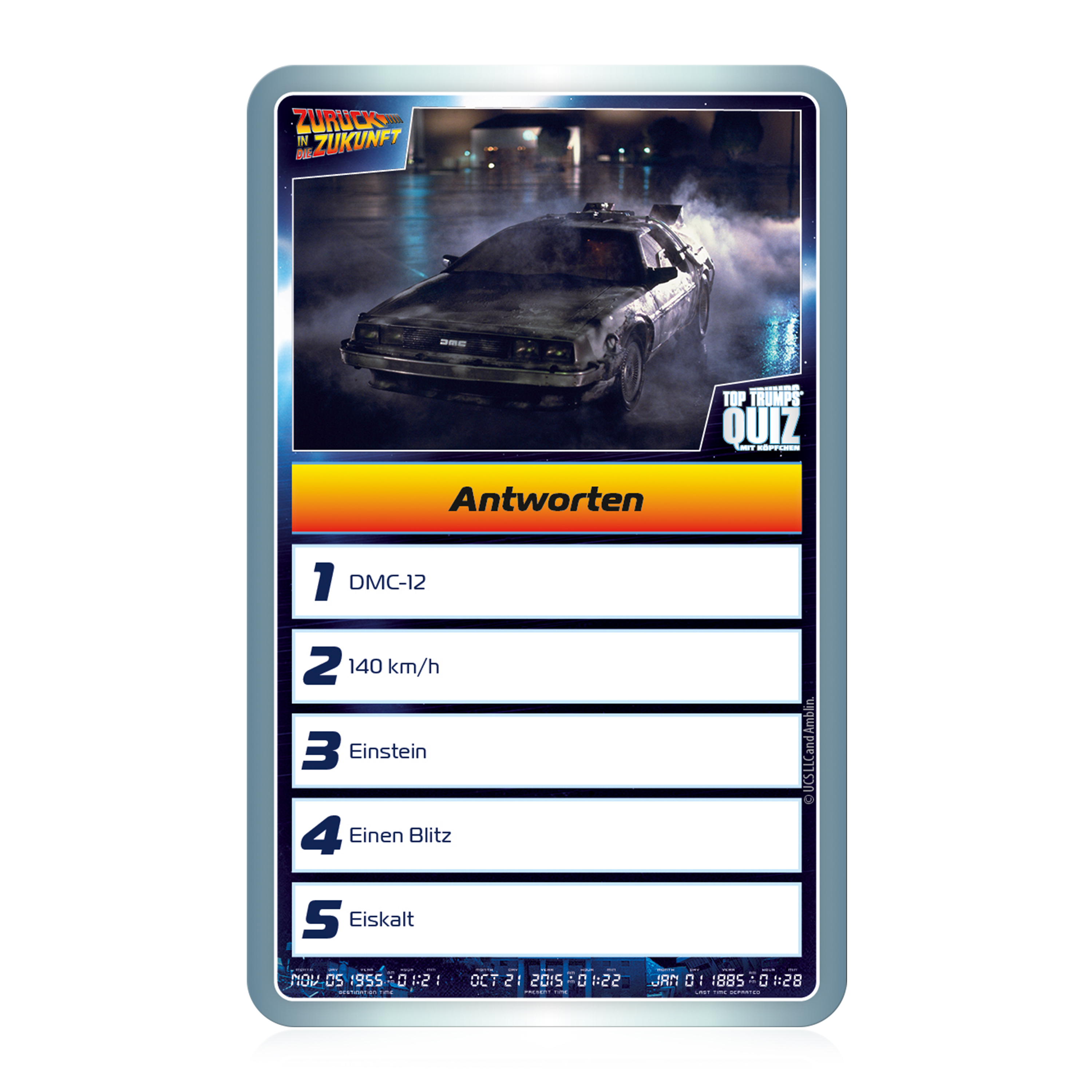 Das DeLorean-Auto aus Zurück in die Zukunft mit Zeitreisedaten.