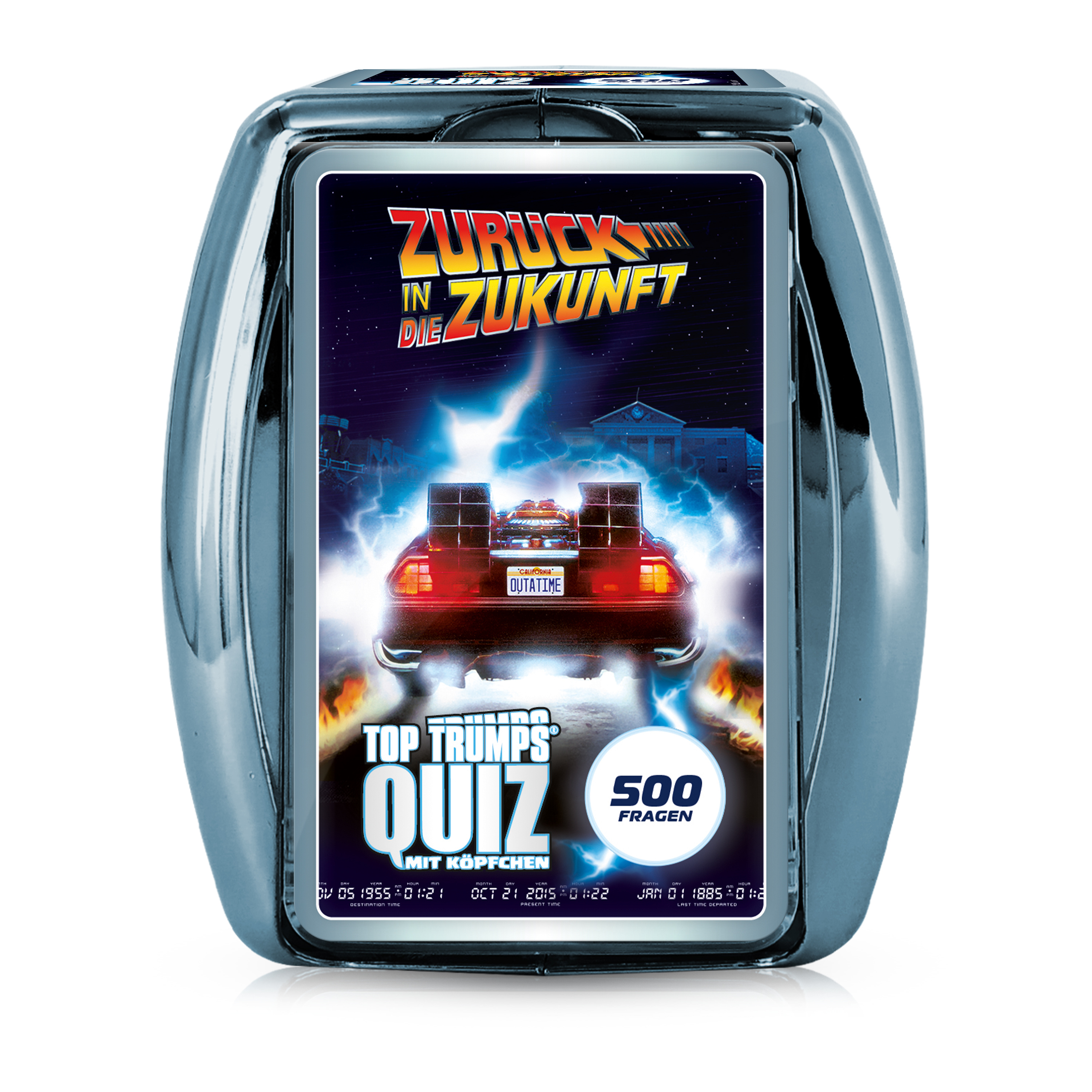 Ein Top Trumps Quiz-Spiel mit dem DeLorean aus Zurück in die Zukunft.