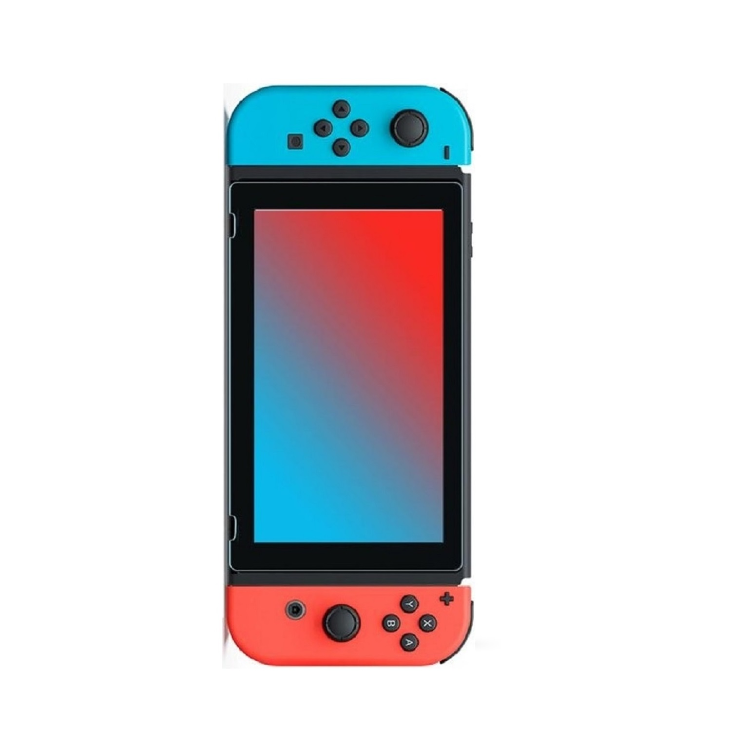 Ein blauer und roter Nintendo Switch Controller, der an einer Konsole befestigt ist.