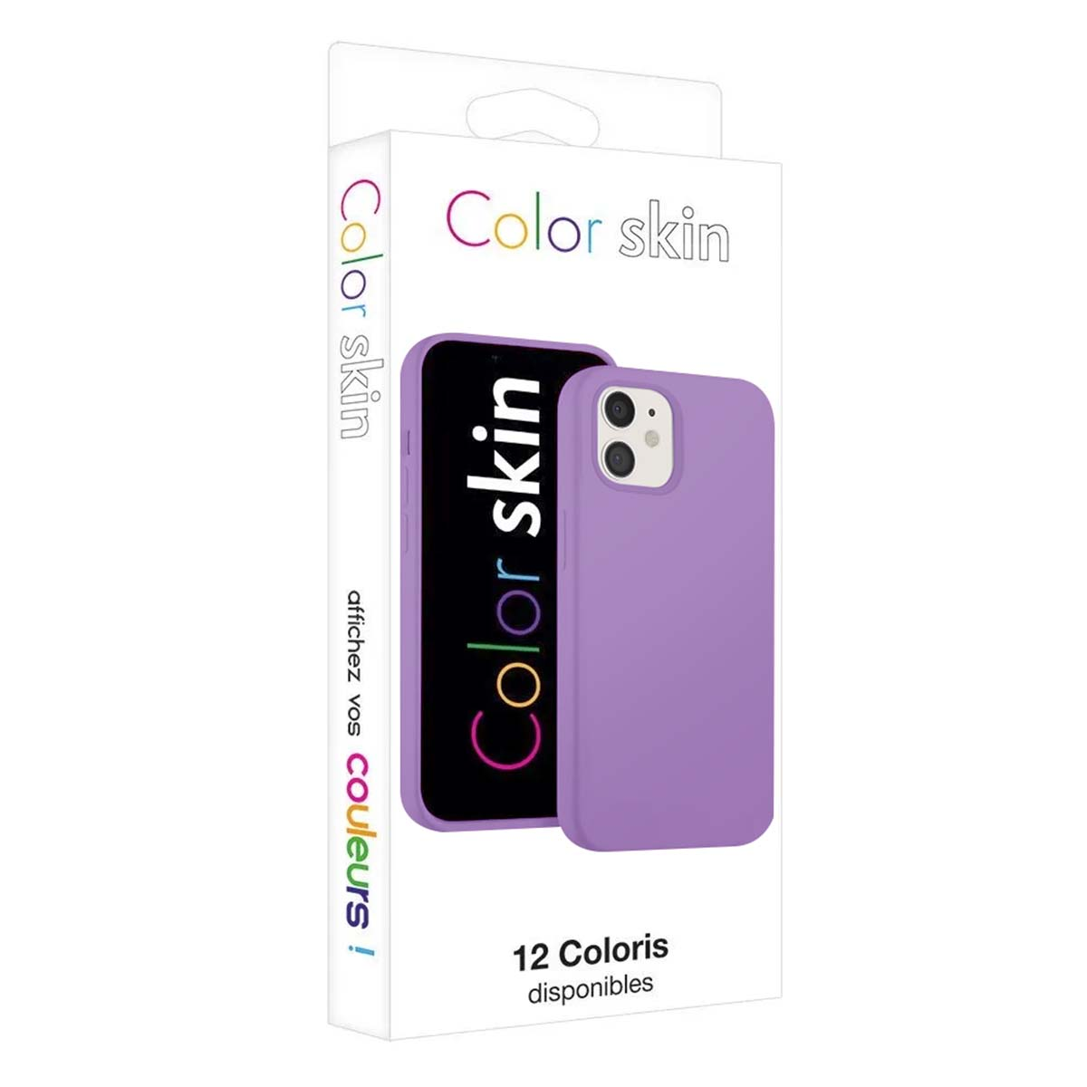 Emballage de coque de téléphone violette et protection d'écran, étiquette Color Skin.