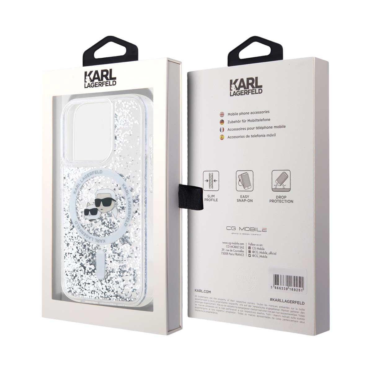 Karl Lagerfeld Handyhülle mit Glitzer und Karl-Logo-Grafik.