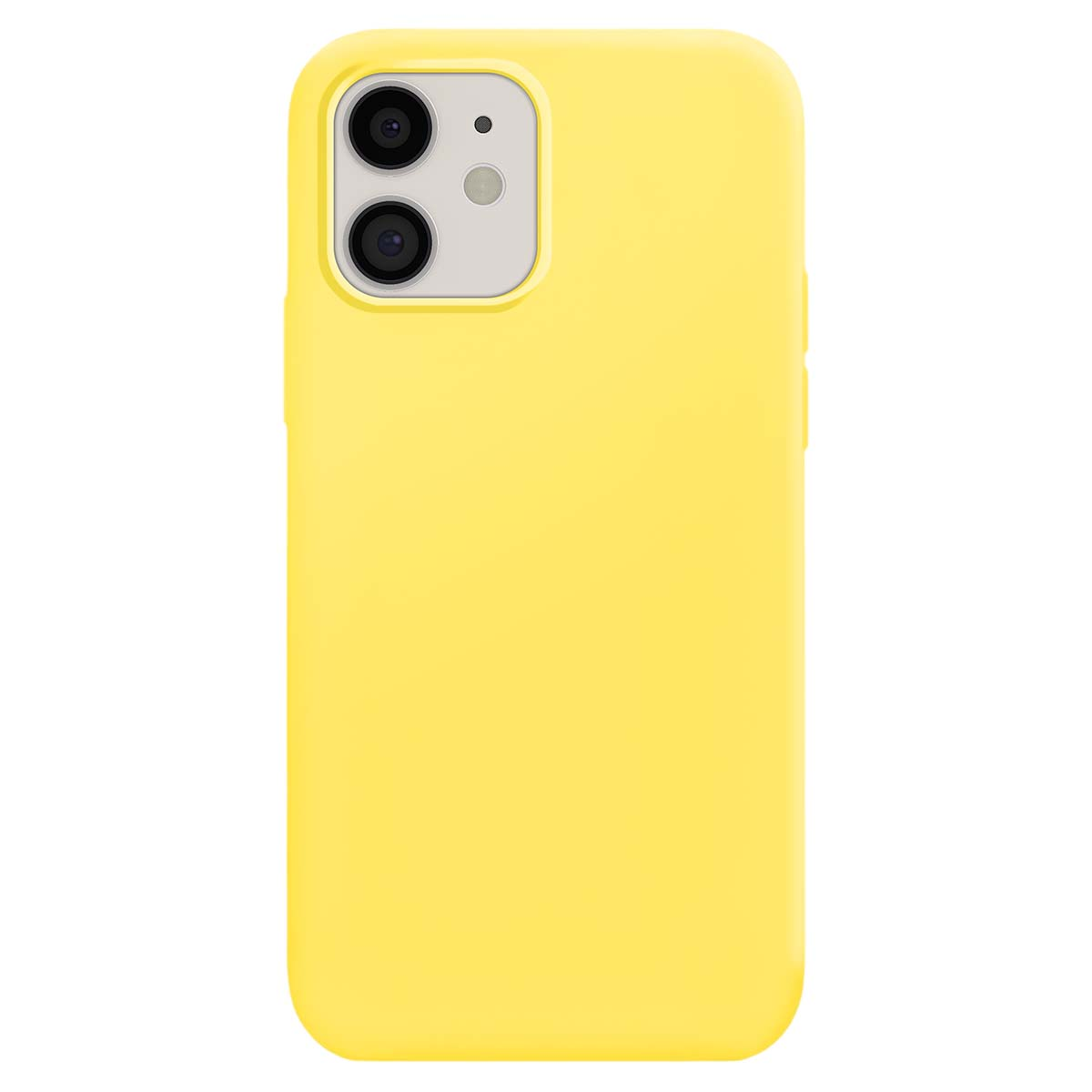 Coque de téléphone jaune avec deux caméras sur fond blanc.