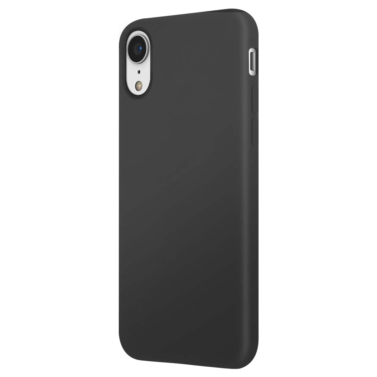 Una funda de teléfono negra con módulo de cámara y botones laterales.