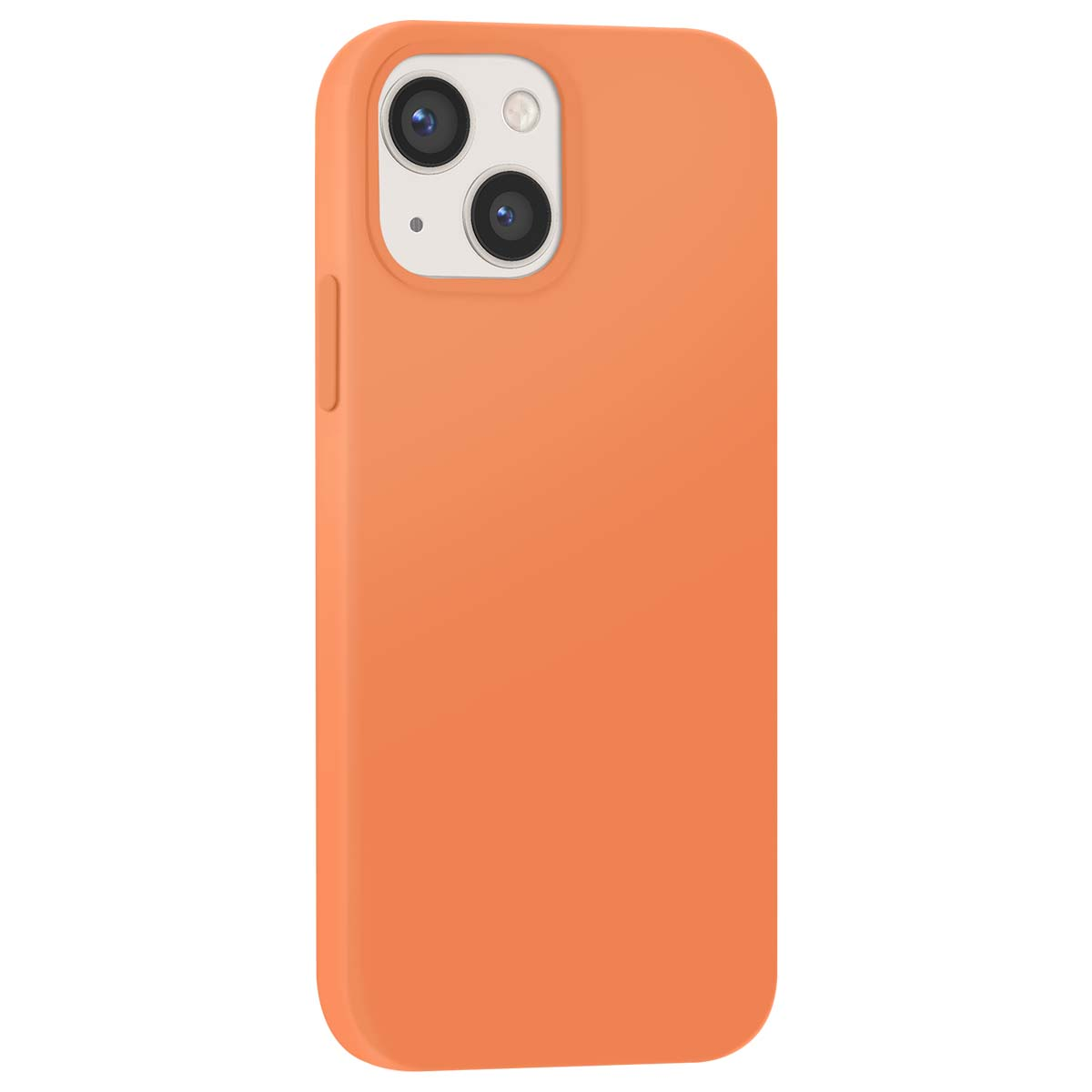 Eine orangefarbene Handyhülle mit zwei Kameras auf der Rückseite.
