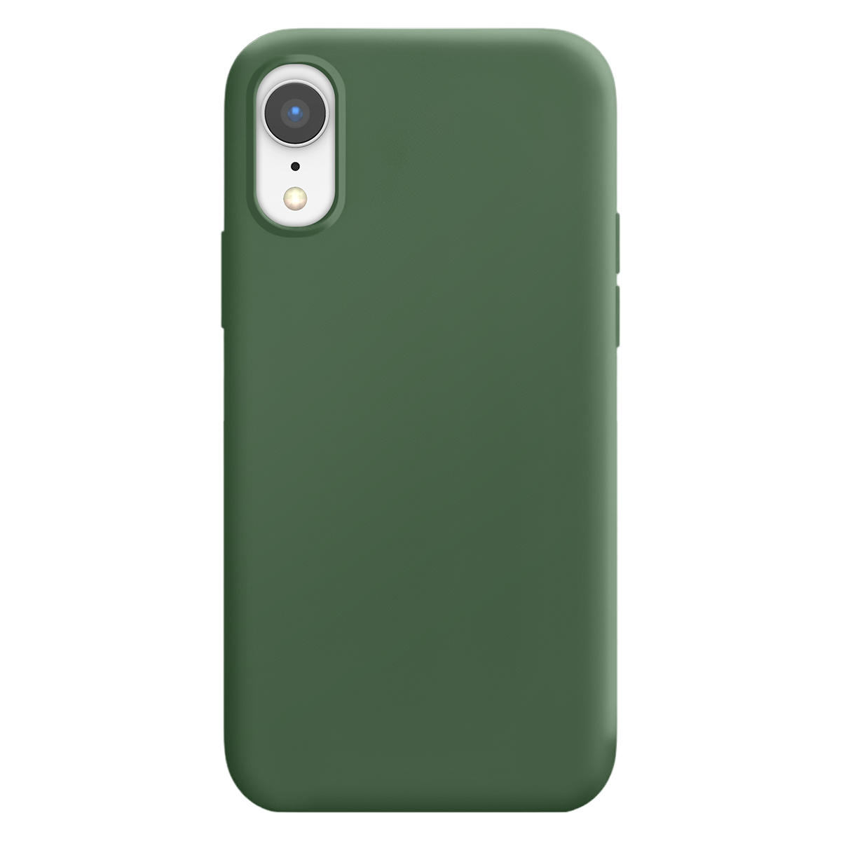Una funda de teléfono verde oscuro con recorte de cámara sobre fondo blanco.
