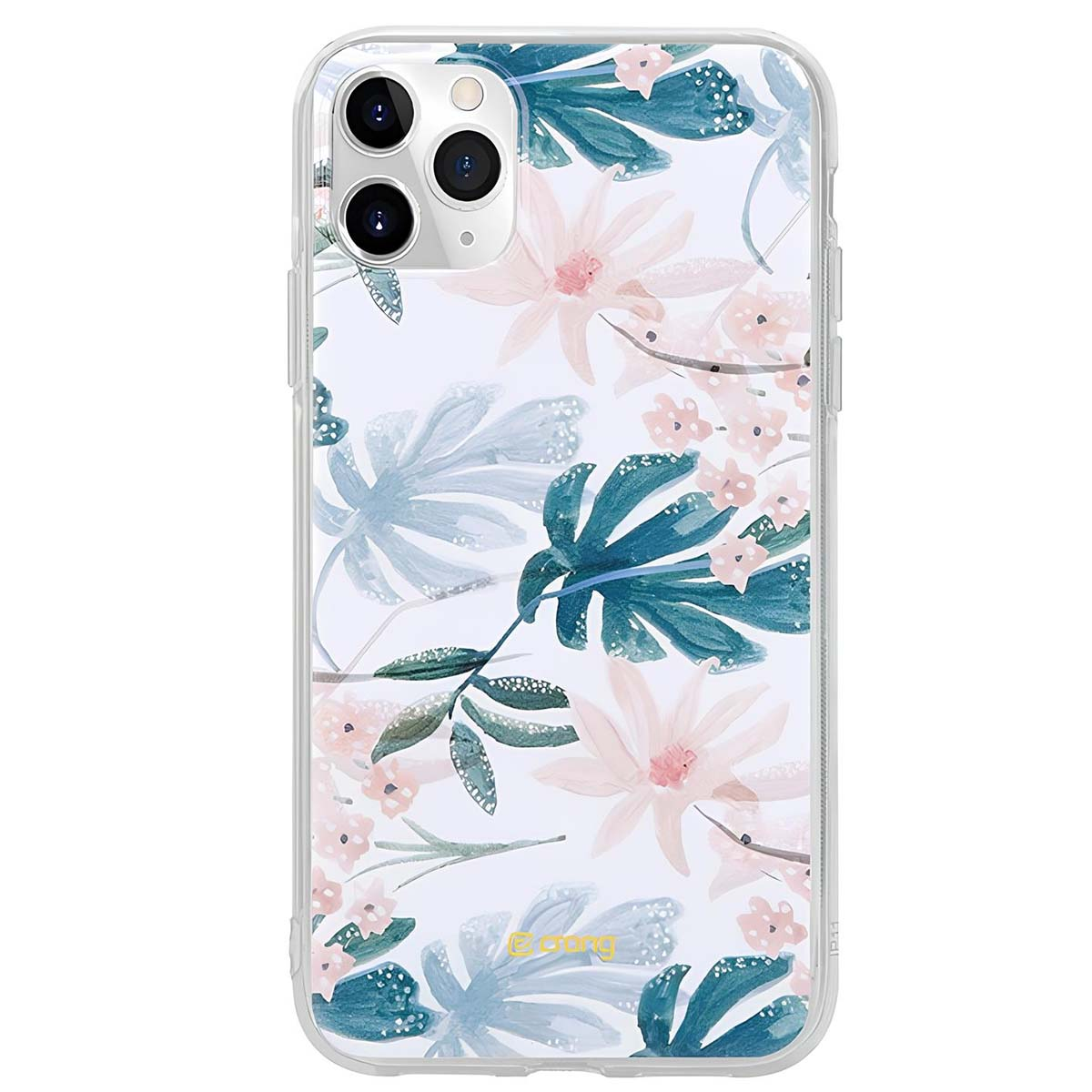 Cover trasparente per telefono con fantasia floreale ad acquerello rosa e blu.