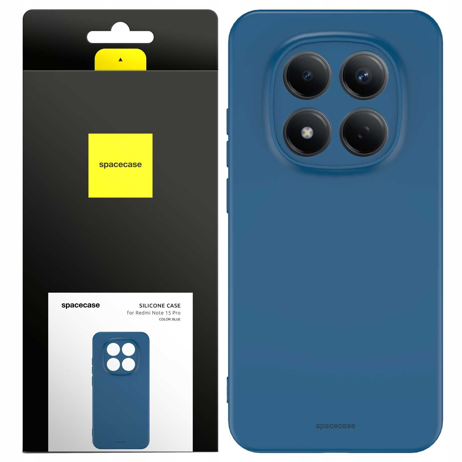 Niebieskie etui silikonowe do Redmi Note 15 Pro, pokazane z opakowaniem.