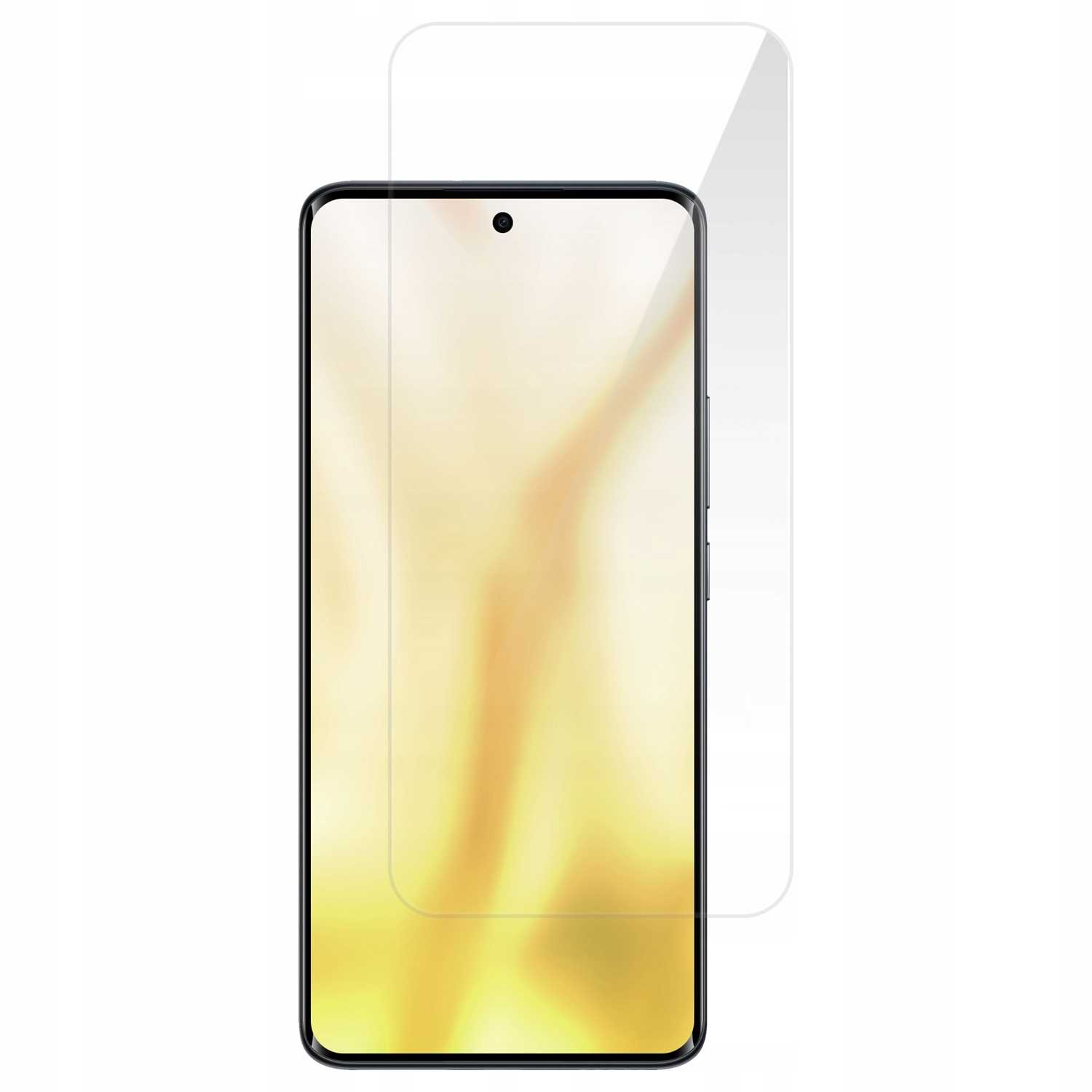 Smartfon z osłoną ekranu, umieszczony na białym tle.