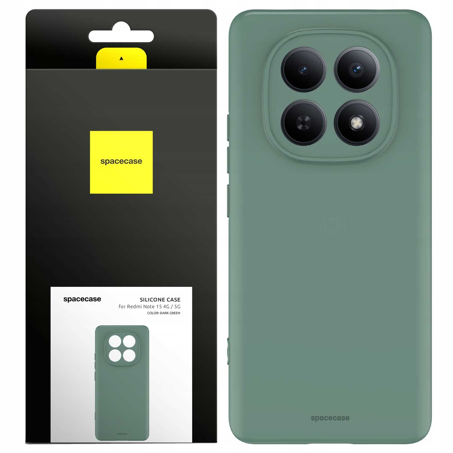 Ciemnozielone silikonowe etui na telefon Redmi Note 15 4G/5G z wycięciem na poczwórny aparat.