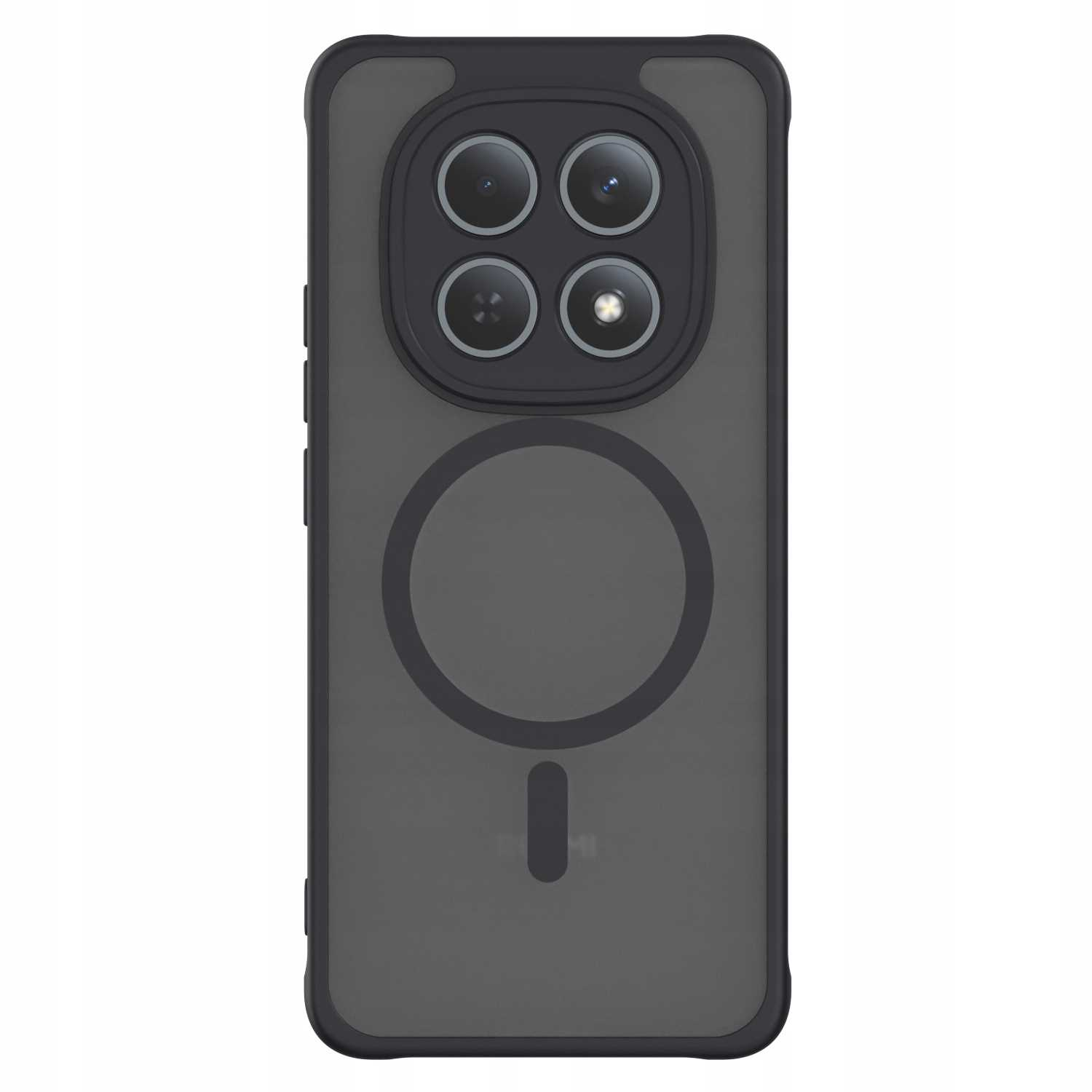 Czarna obudowa telefonu z modułem aparatu i okrągłym pierścieniem magnetycznym.