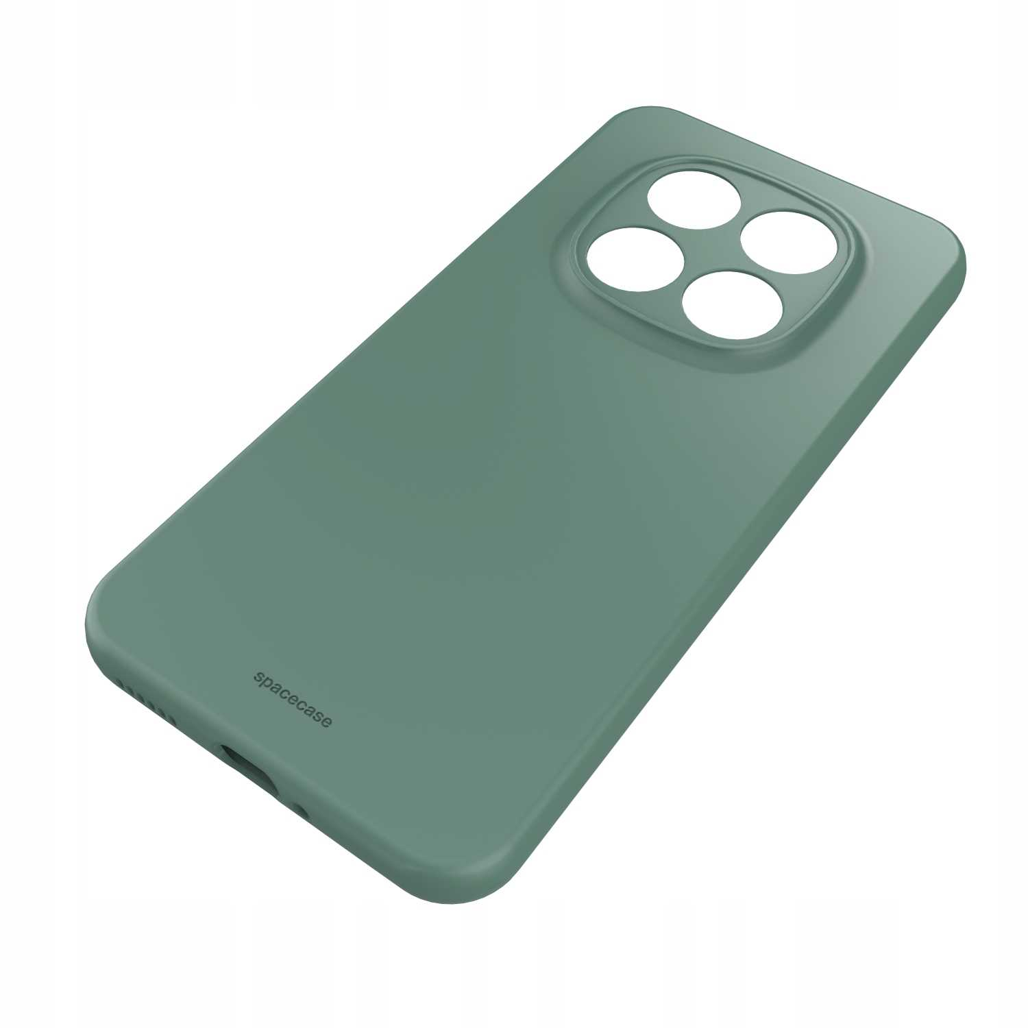 Zielona obudowa telefonu z czterema wycięciami na aparat jest pokazana na białym tle.