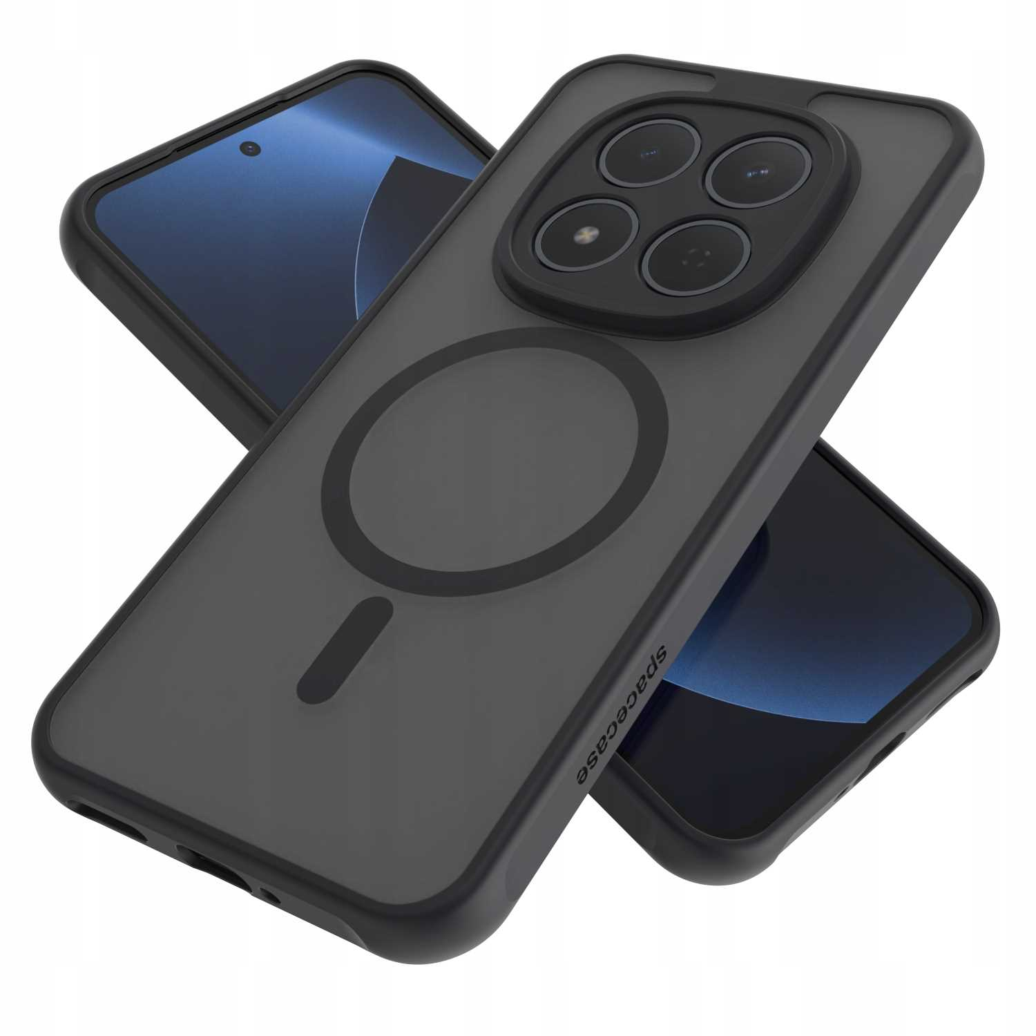 Czarna obudowa na telefon z magnetycznym pierścieniem i czterema obiektywami.
