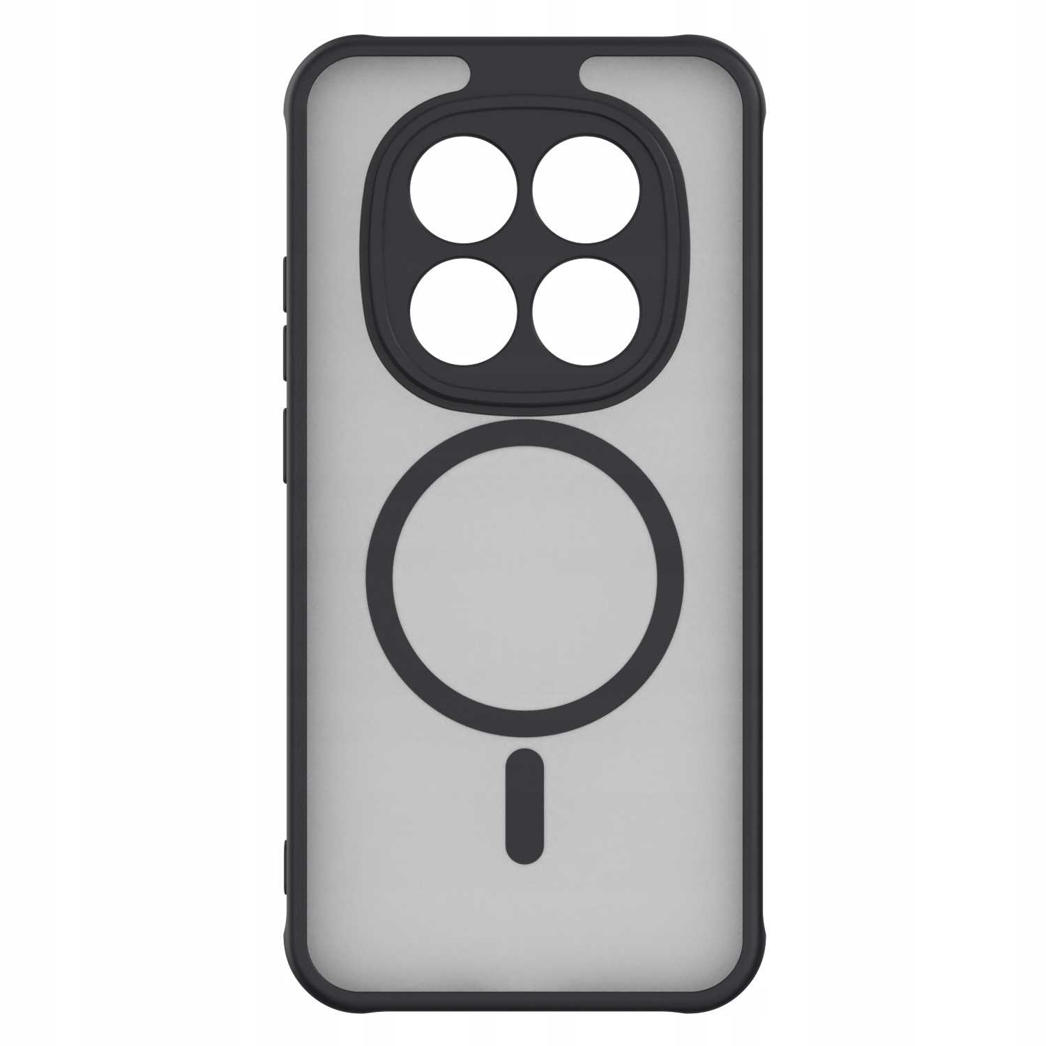 Czarne i przezroczyste etui na telefon z wycięciem na aparat i magnetycznym pierścieniem.