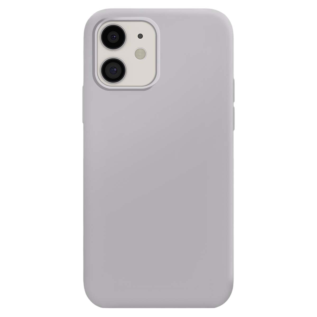 Une coque de téléphone gris clair avec une découpe pour double appareil photo au dos.