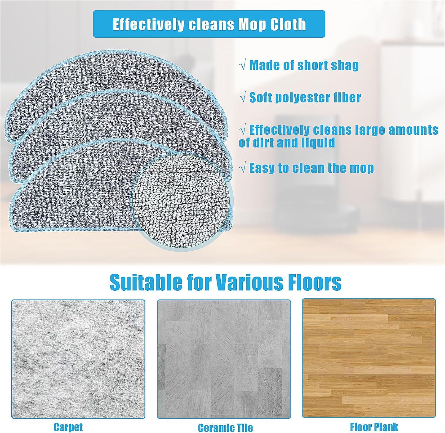 Ściereczki do mopa z włókna poliestrowego skutecznie czyszczą brud i płyny na różnych podłogach.