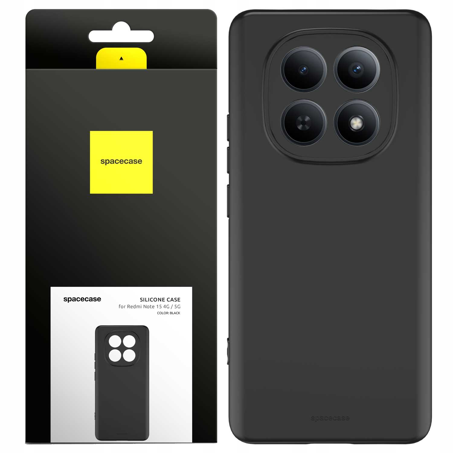 Czarna silikonowa obudowa do Redmi Note 15 4G/5G z wycięciem na poczwórny aparat.