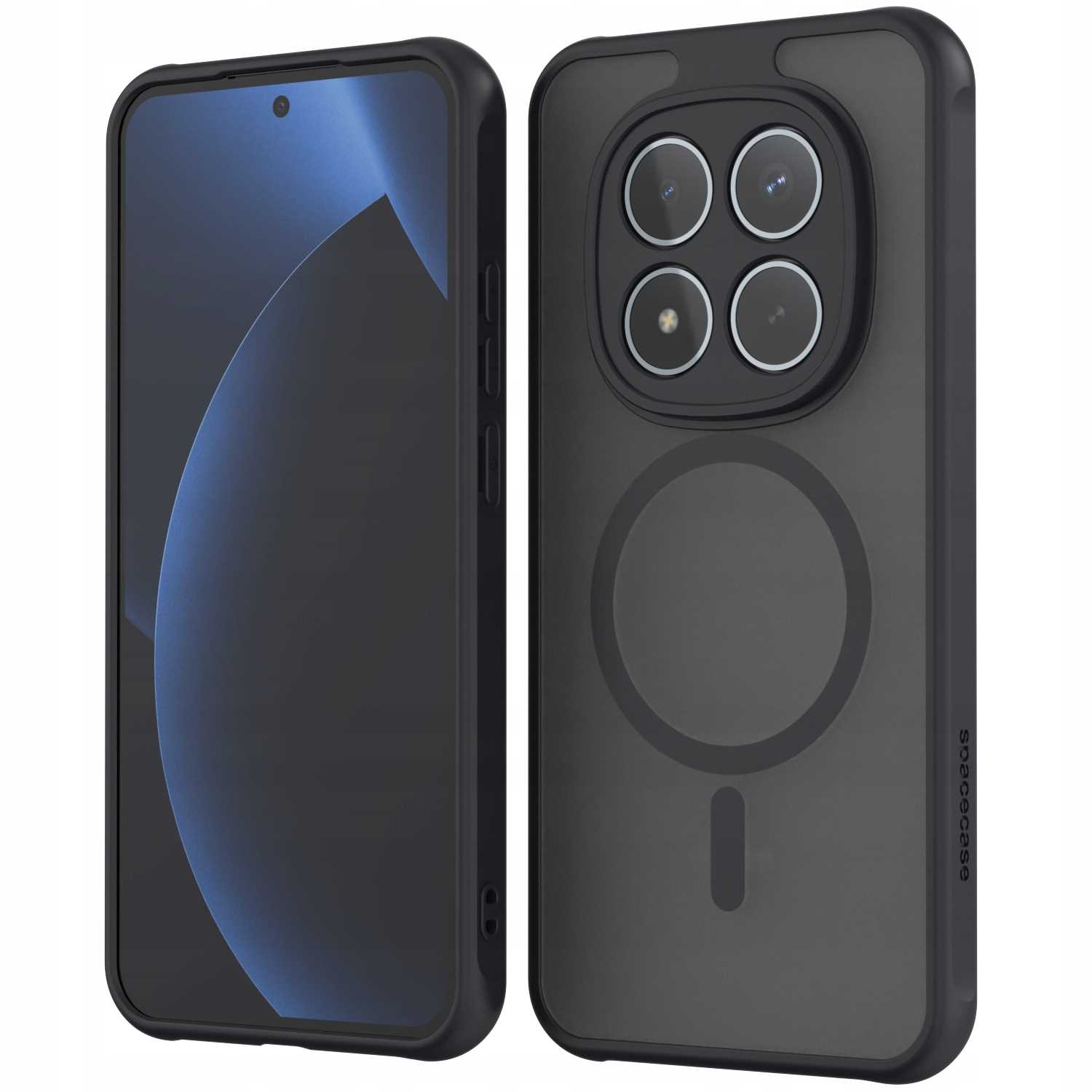 Dwa czarne etui na telefon obok siebie. Jedno pokazuje ekran telefonu.